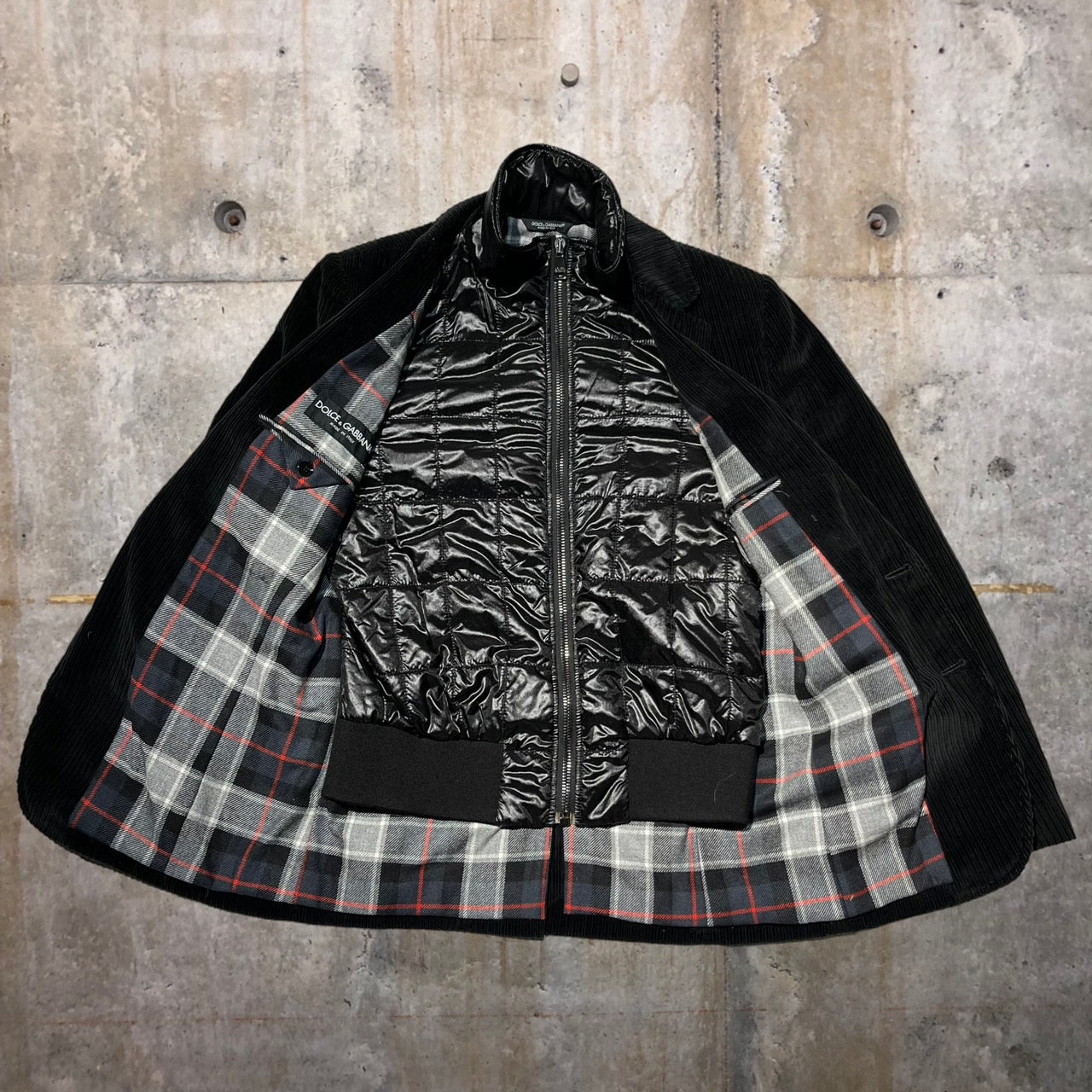 DOLCE&GABBANA(ドルチェ&ガッバーナ ドルガバ) レイヤードコーデュロイジャケット/テーラードジャケット 表記なし(Lサイズ程度) ブラック ドルチェアンドガッバーナ