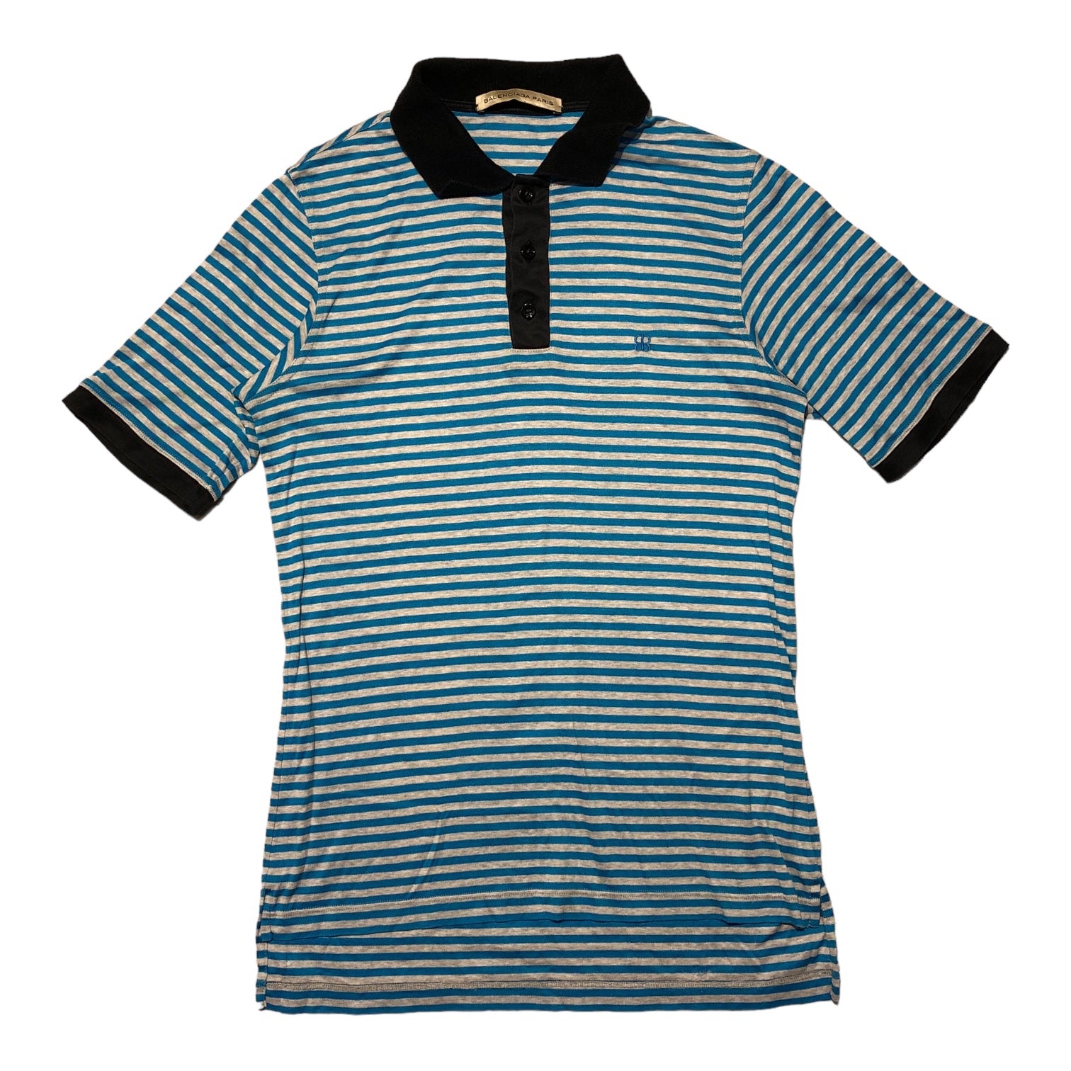 BALENCIAGA(バレンシアガ) BB ロゴ ボーダー 半袖 ポロシャツ S ブルー×グレー