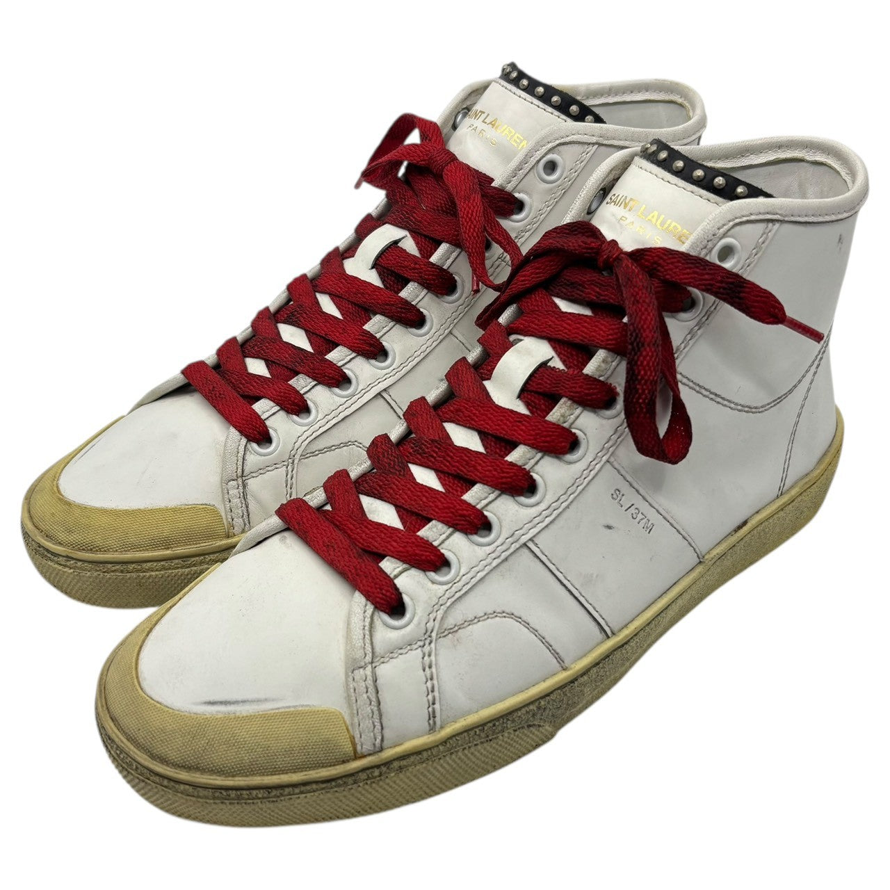 Saint Laurent(サンローラン) 16SS By Hedi Slimane Studded Leather High-Top Sneakers エディ期 スタッズ レザー ハイカット スニーカー VU420005 40 1/2(26cm程度) ホワイト 汚れ加工