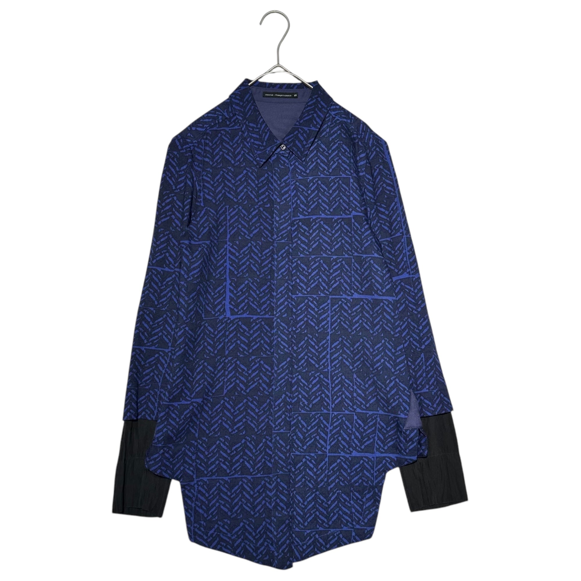 MARITHE FRANCOIS GIRBAUD(マリテフランソワジルボー) 00's Sleeve Switching Pattern L/S Shirt 袖切替 総柄 比翼 長袖 シャツ F7-5637 S ブルー Y2K
