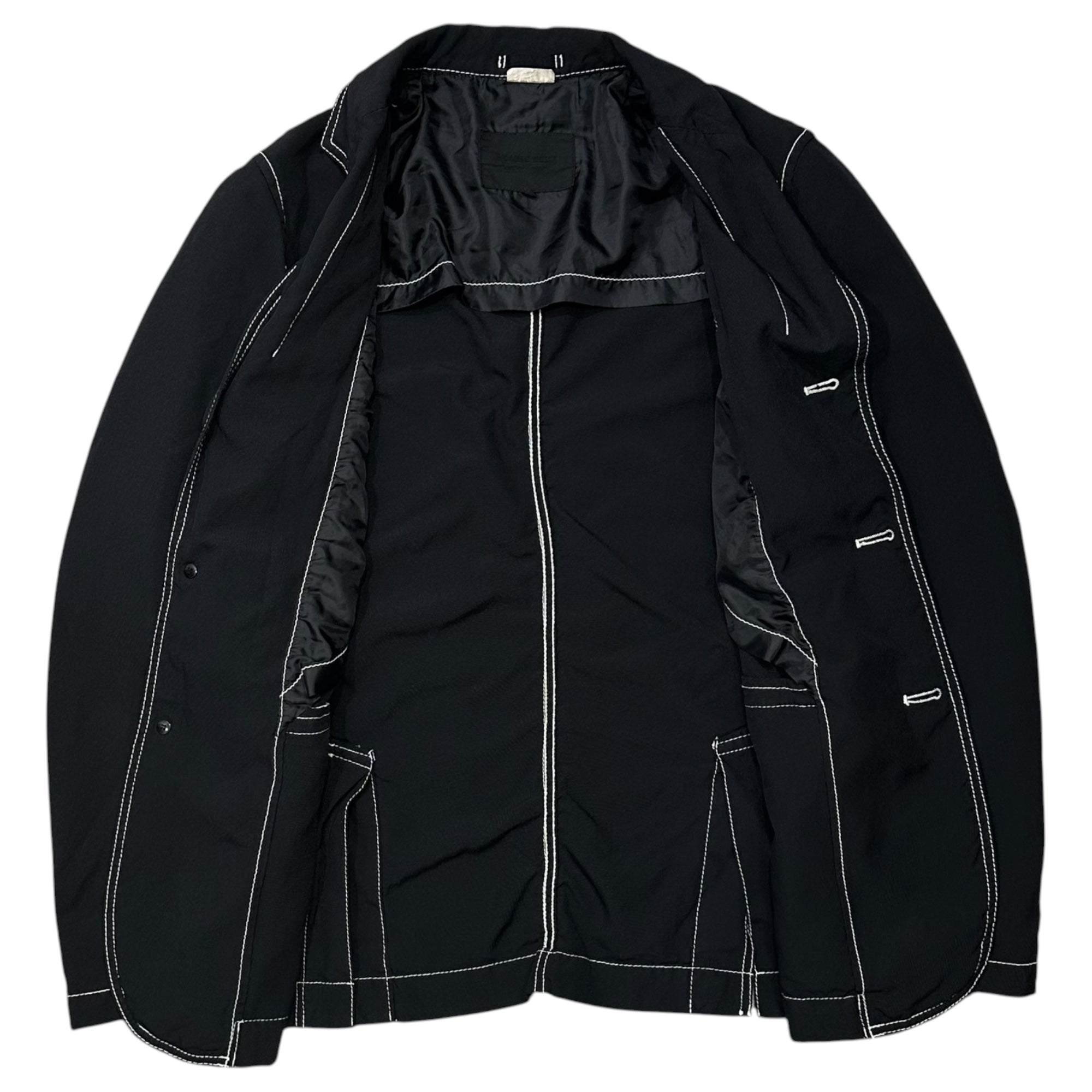 COMME des GARCONS HOMME DEUX(コムデギャルソンオムドゥ) 2014SS Polyester-Dyed Jacket with White Stitching and 3 Buttons ポリ製品染め ホワイトステッチ 3ボタン ジャケット DM-J044 S ブラック×ホワイト AD2013