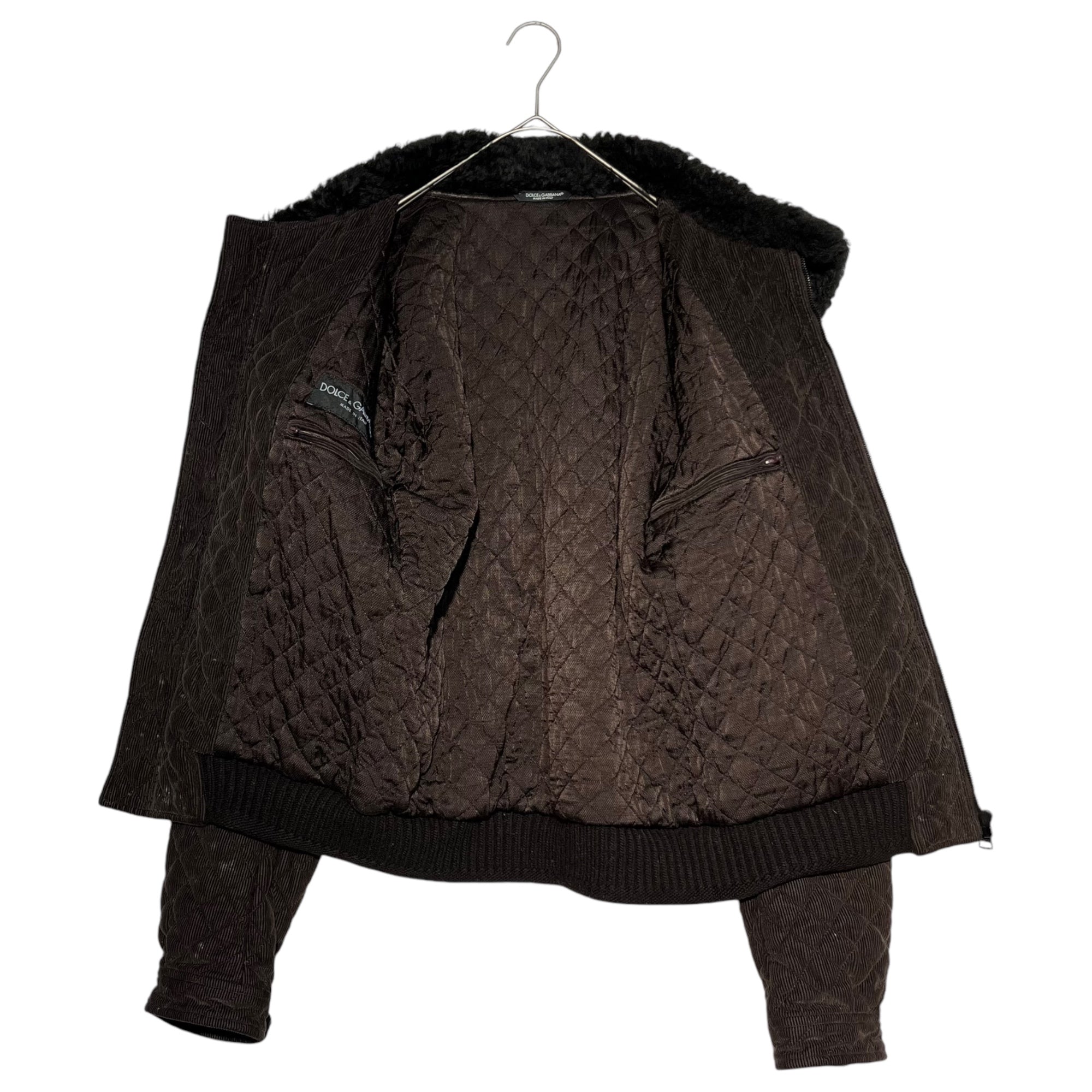 DOLCE&GABBANA(ドルチェ&ガッバーナドルガバ) Lamb fur quilted corduroy jacket ラムファー キルティング コーデュロイ ジャケット 46(M程度) ブラウン