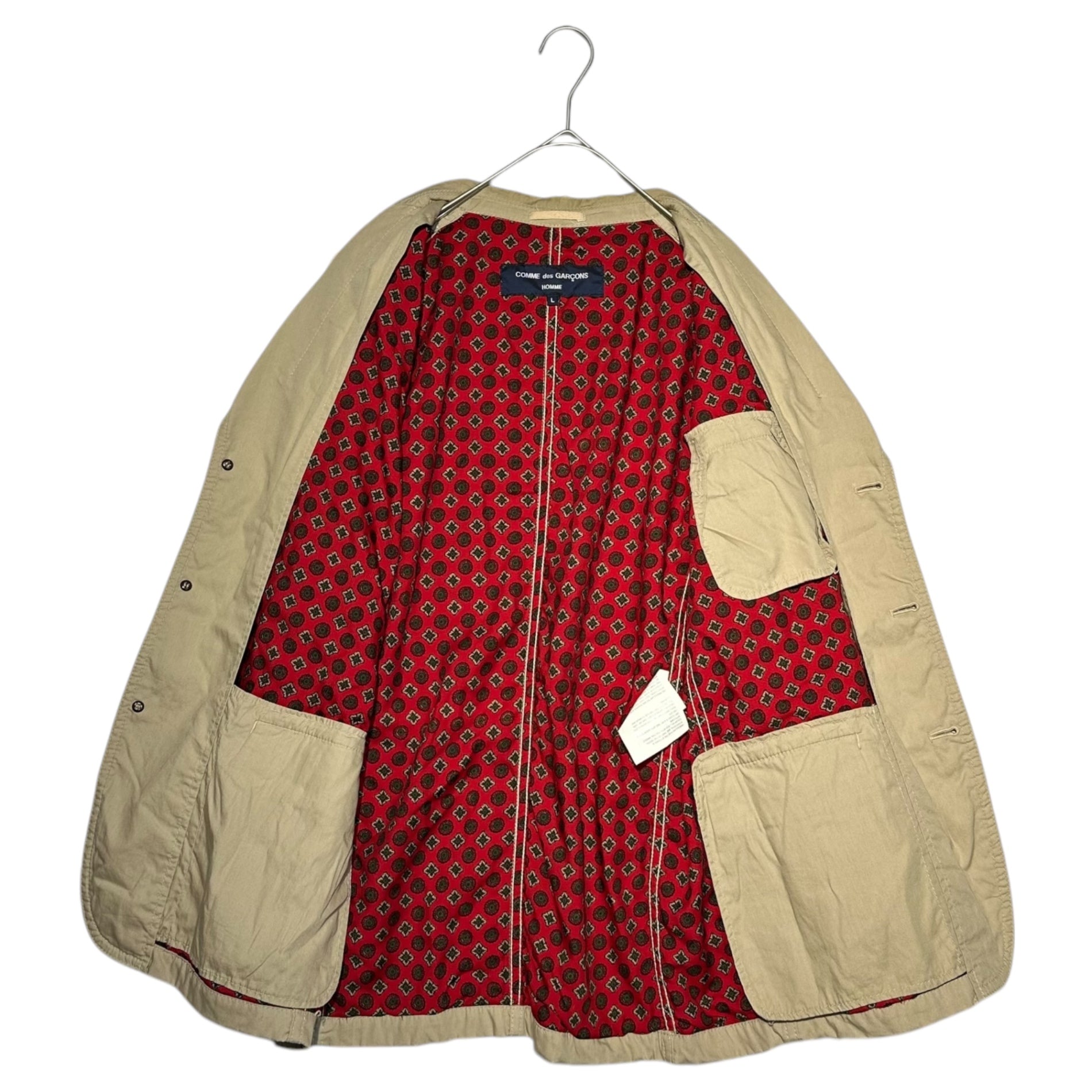 COMME des GARCONS HOMME(コムデギャルソンオム) 04SS Lined Paisley Cotton Tailored Jacket 裏地 ペイズリー コットン テーラード ジャケット HM-J006 L ベージュ×レッド AD2003