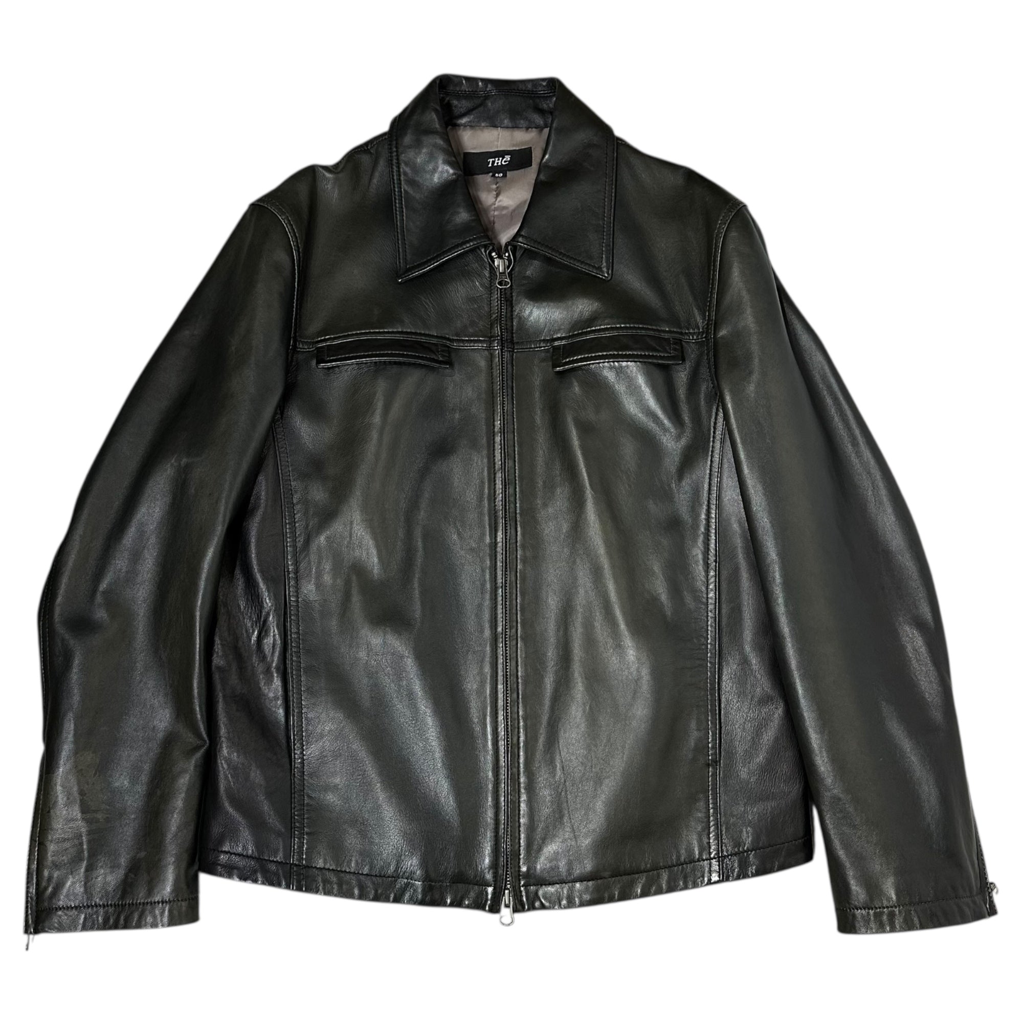 THe(ティー) Flap pockets zip-up lamb leather jacket フラップ ポケット ジップアップ ラムレザー ジャケット 50(L) ブラック