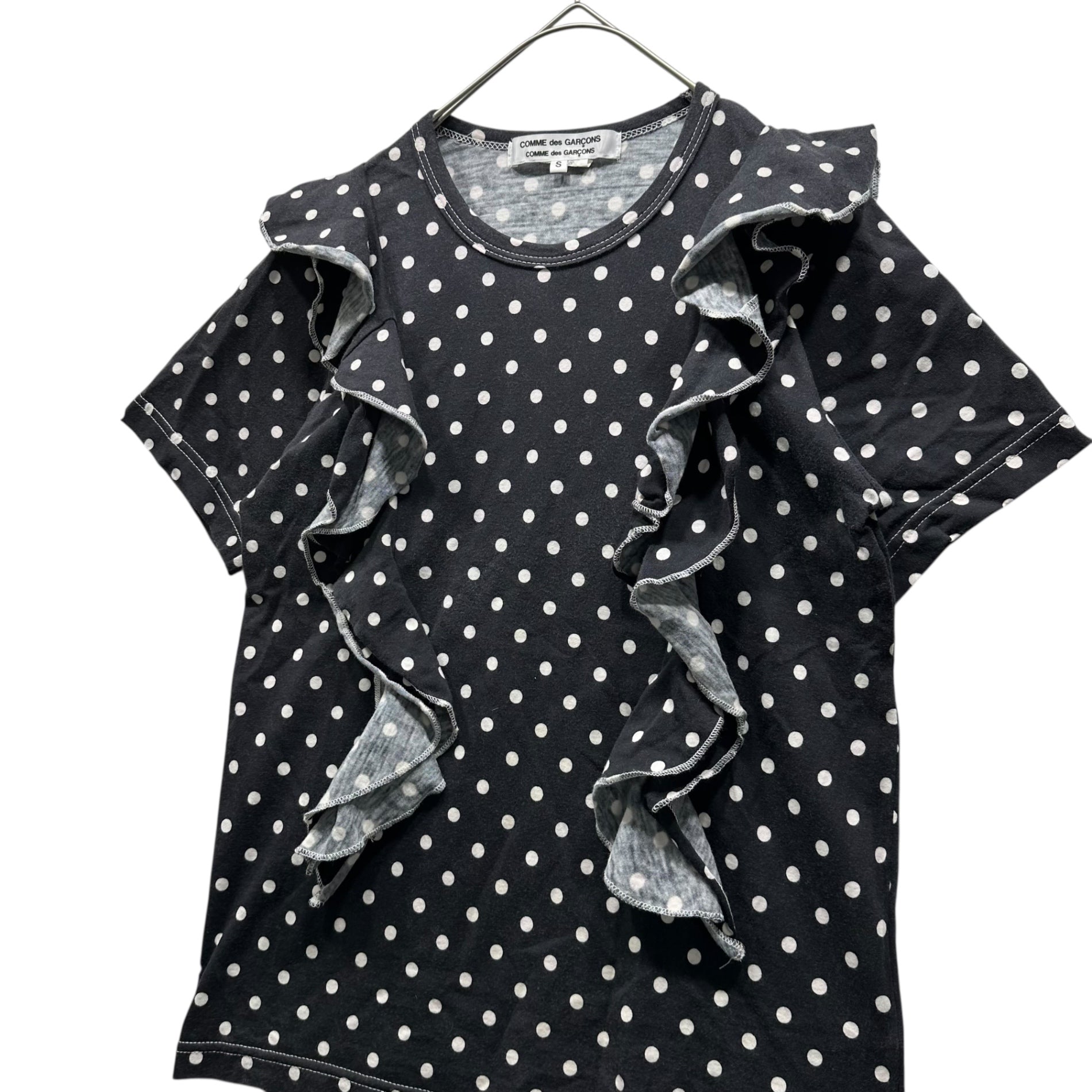 COMME des GARCONS COMME des GARCONS(コムデギャルソンコムデギャルソン) 09SS Front-Frill Dot T-Shirt フロント フリル ドット Tシャツ カットソー RC-T007 S ブラック×ホワイト AD2008