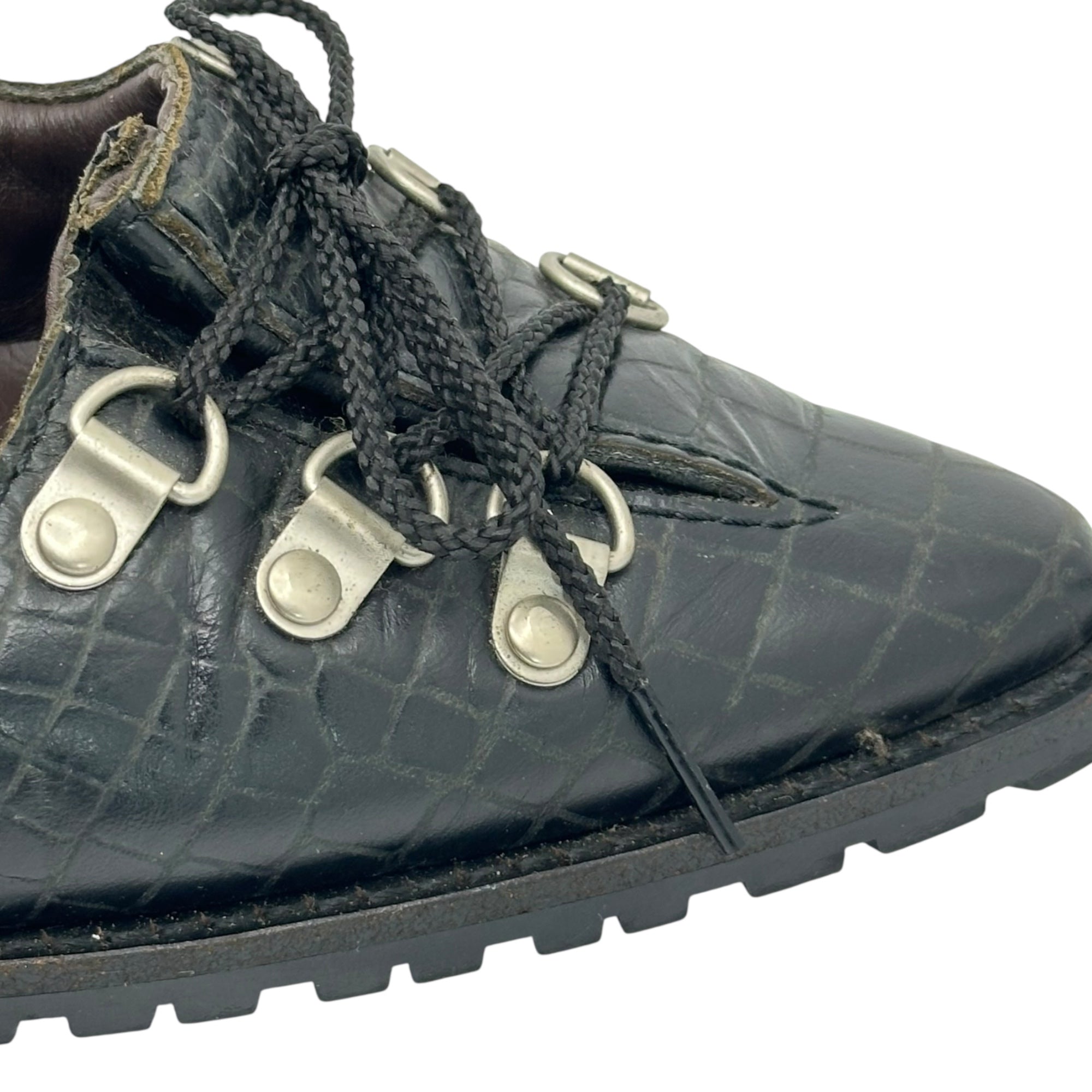COMME des GARCONS JUNYA WATANABE(コムデギャルソンジュンヤワタナベ) 05AW Crocodile embossed trekking lace-up pointed toe heel pumps クロコ 型押し トレッキング レースアップ ポインテッドトゥ ヒール パンプス L ブラック