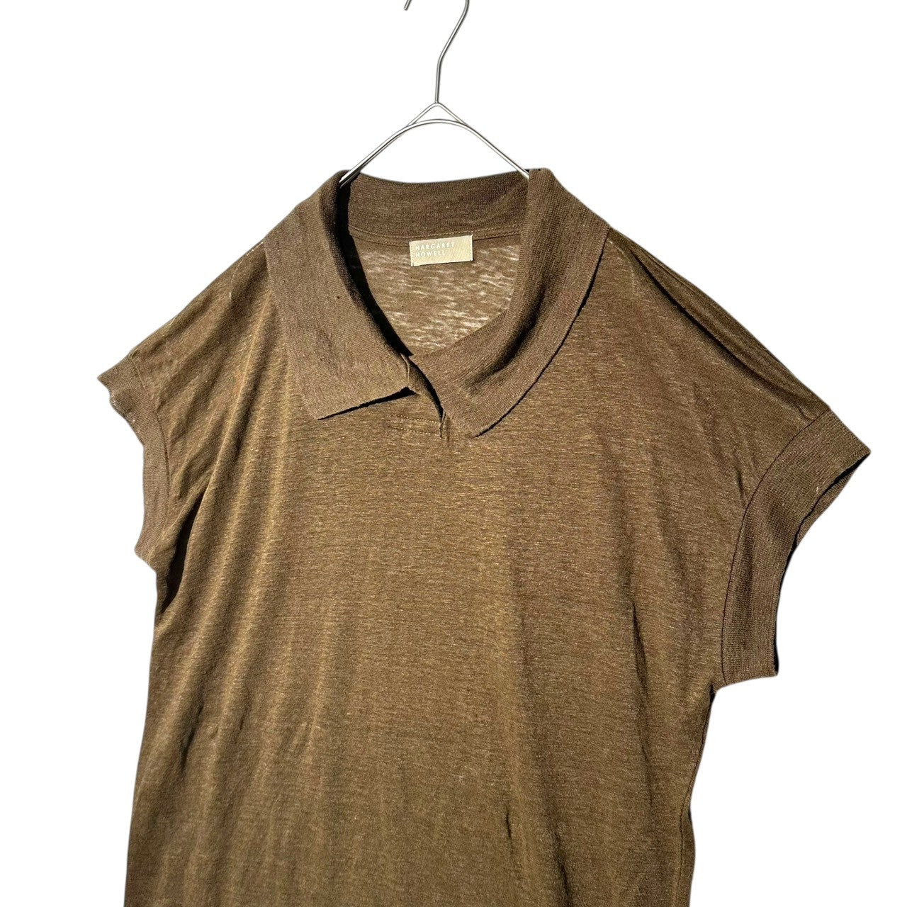 MARGARET HOWELL(マーガレットハウエル) Linen French sleeve polo shirt リネン フレンチ スリーブ ポロシャツ 578-0168670 2(M程度) カーキ