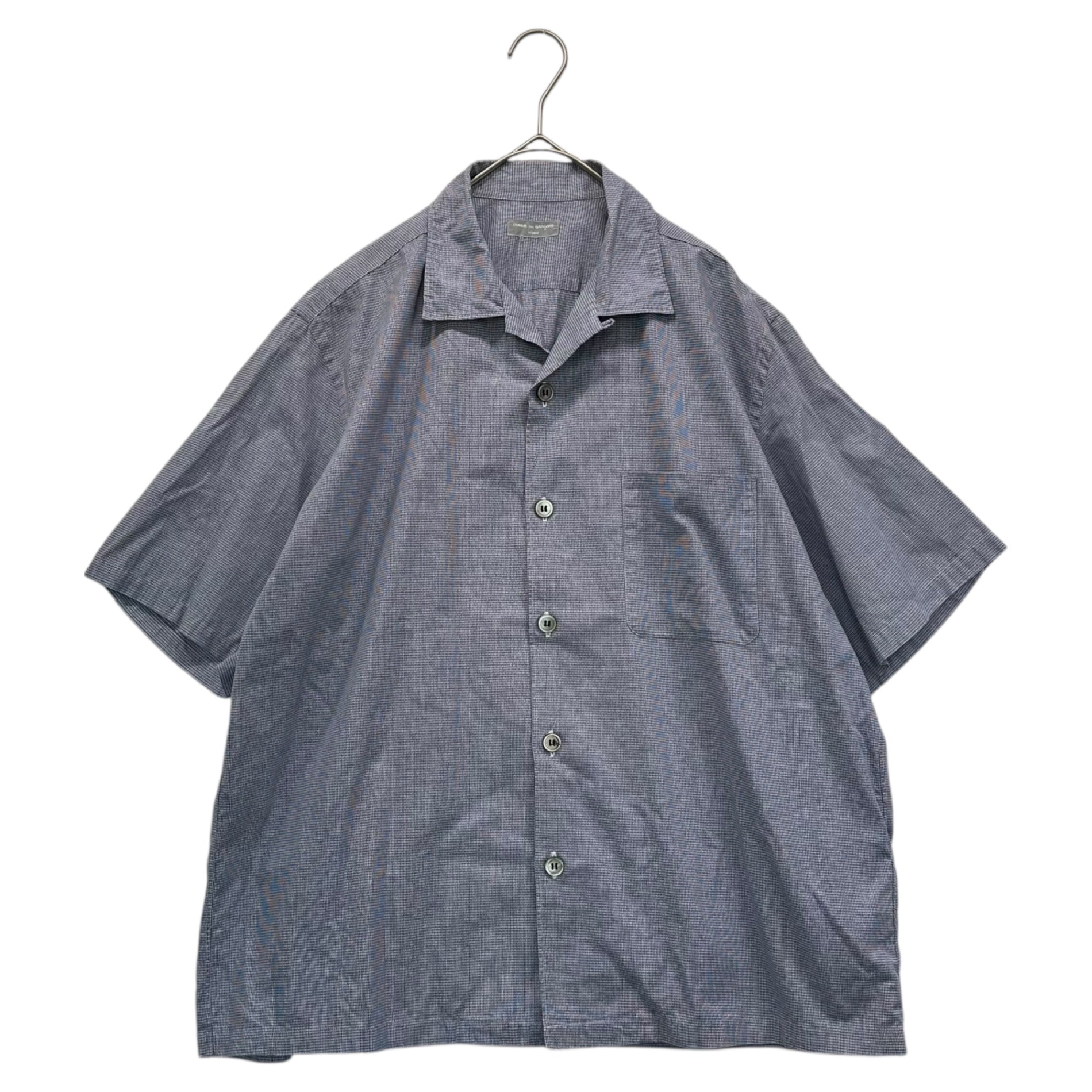 COMME des GARCONS HOMME(コムデギャルソンオム) 90's~00's Micro Gingham Check Open-Collar S/S Shirt マイクロ ギンガム チェック オープンカラー 半袖 シャツ 表記無(M程度) ネイビー×ホワイト 田中オム ヴィンテージ