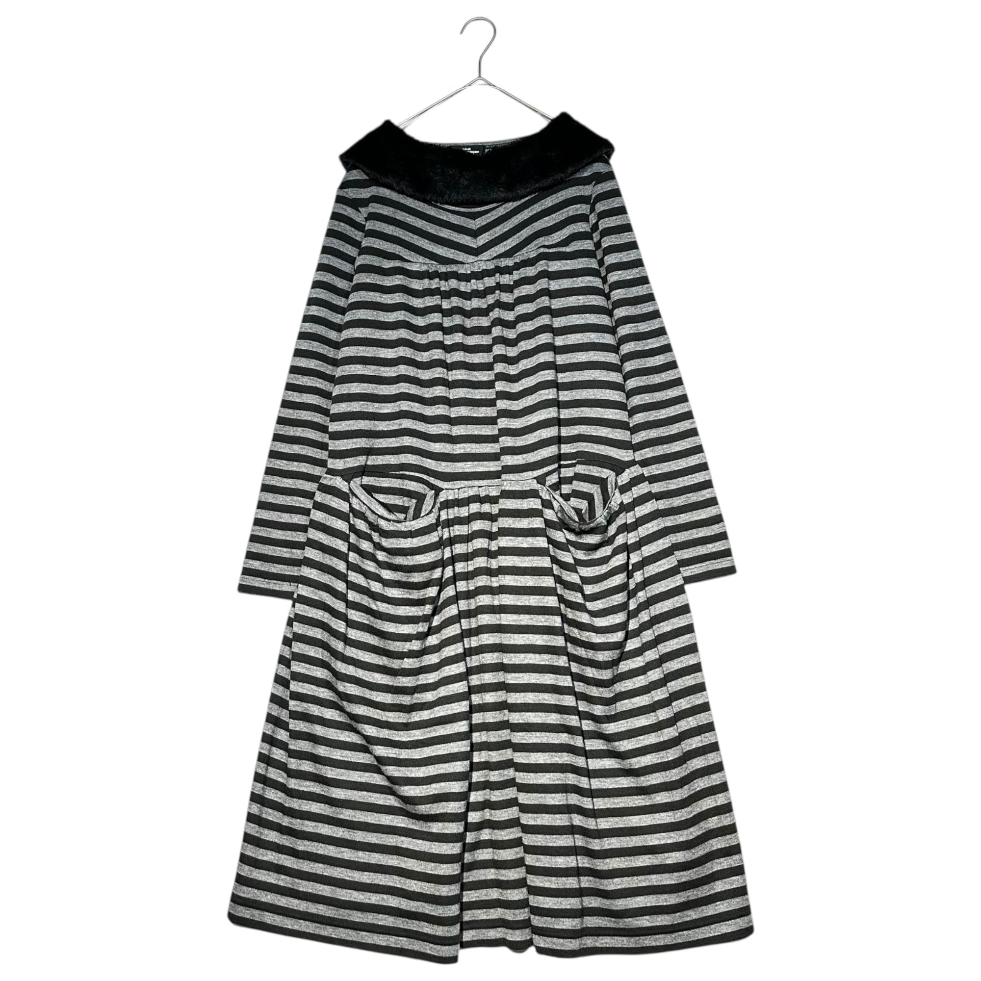 tricot COMME des GARCONS(トリココムデギャルソン) 10AW Long-sleeved striped dress with detachable collar つけ襟付属 長袖 ボーダー ワンピース TF-T055 M グレー×ブラック AD2010