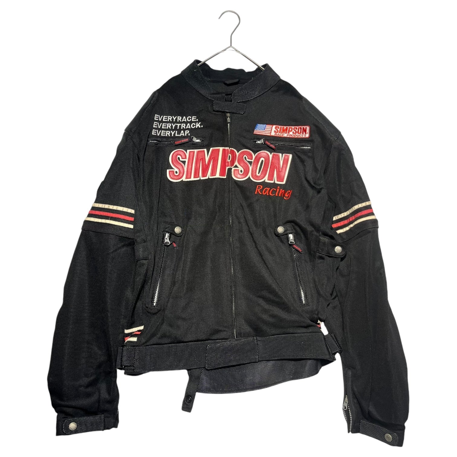 SIMPSON (シンプソン) バイカーウェア プロテクター付き ロゴエンブロイダリー スタンドカラージップアップ レーシングジャケット 3L ブラック レーシング