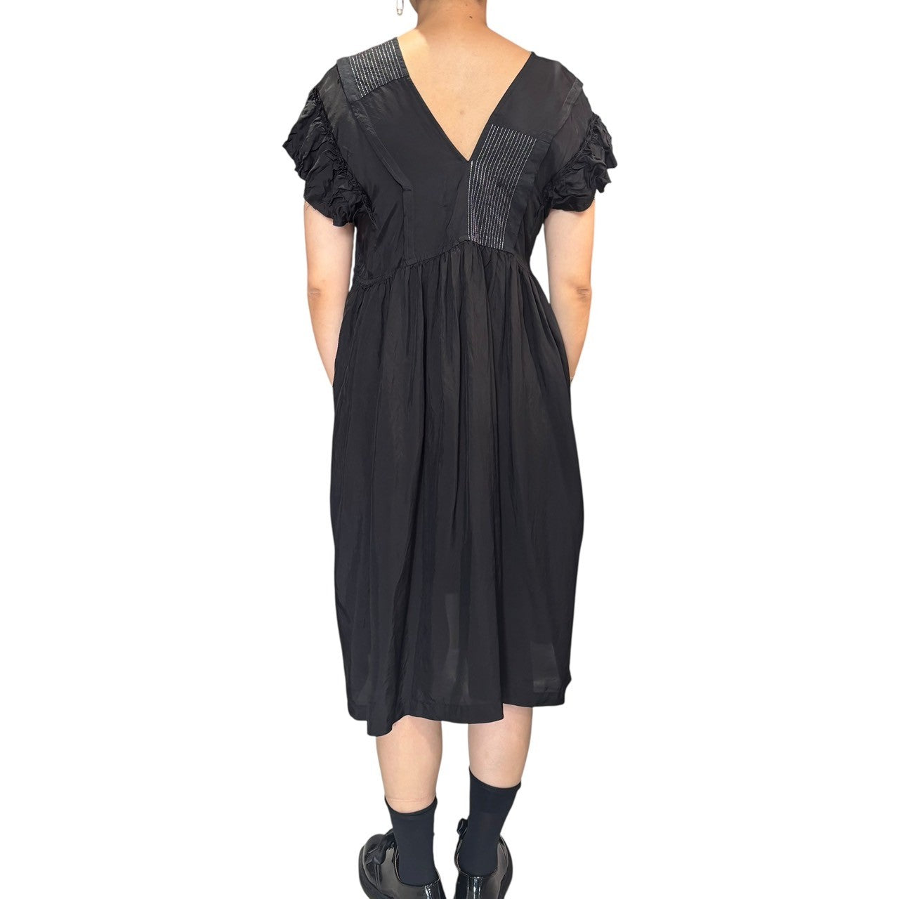 tricot COMME des GARCONS(トリココムデギャルソン) 08SS Silver Stitch Design Deformed Sleeve One Piece Dress シルバーステッチ デザイン 変形 スリーブ ワンピース TA-0013 S ブラック×シルバー AD2007