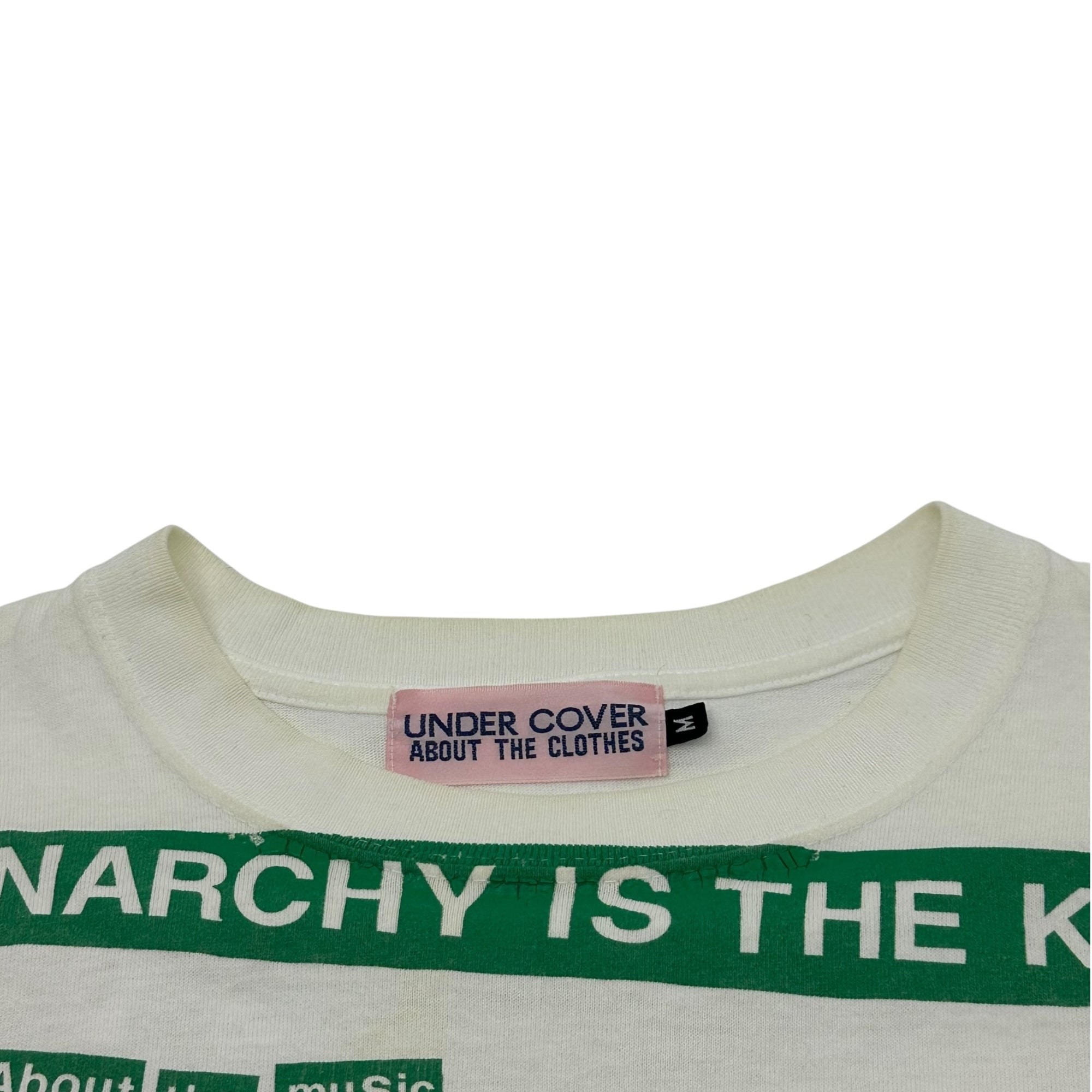 UNDERCOVER(アンダーカバー) 90's Pink Tag ANARCHY IS THE KEY Printed T-Shirt 90年代 ピンクタグ アナーキー イズ ザ キー プリント Tシャツ M ホワイト×グリーン ピンクタグ 初期 稀少品 Anarchy is the key about the music