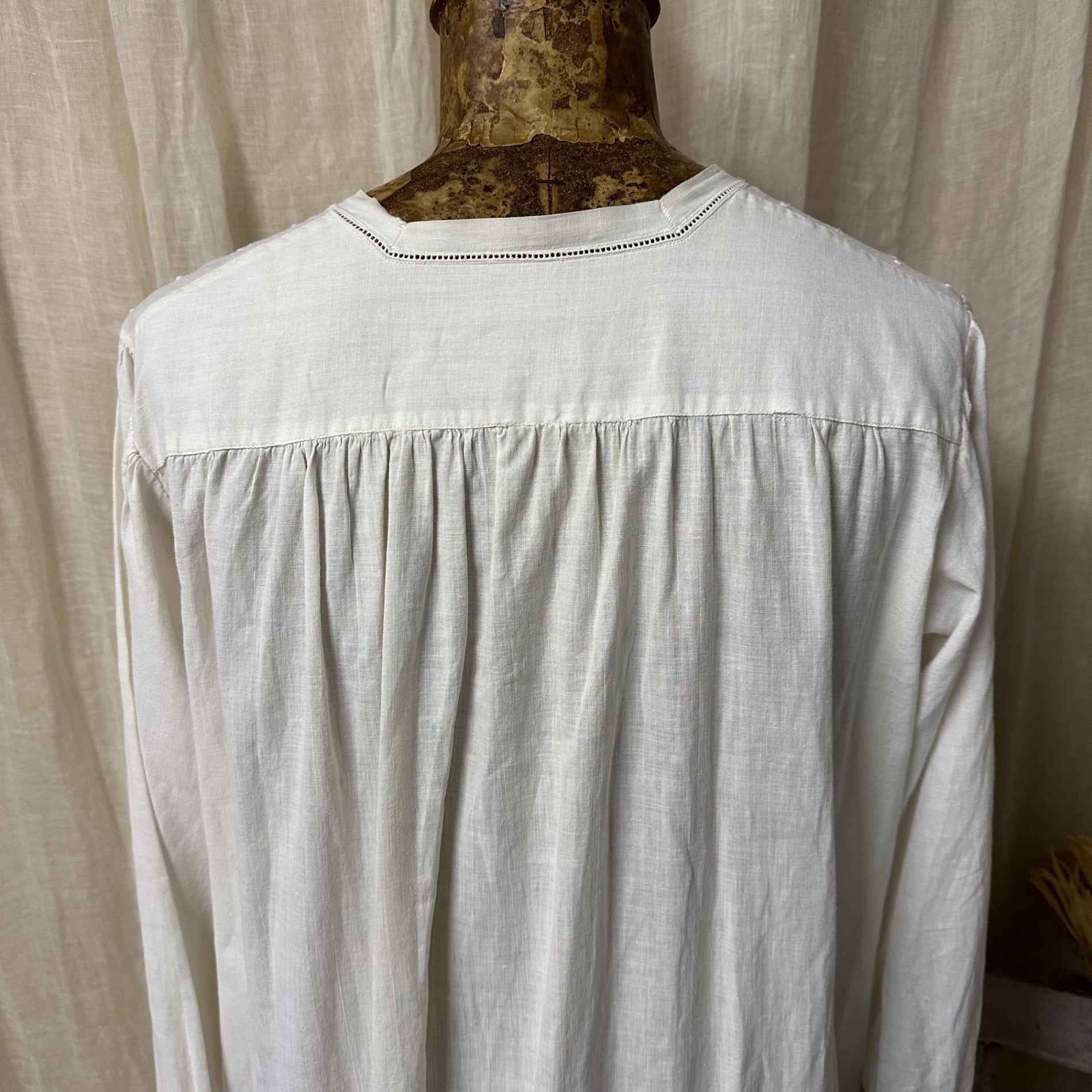 Euro vintage(ヨーロッパヴィンテージ) 30~40's ivory cotton square neck with floral cutwork knighty フローラルカットワークレースのコットンナイティドレス ワンピース 表記無し(M~L程度) アイボリー