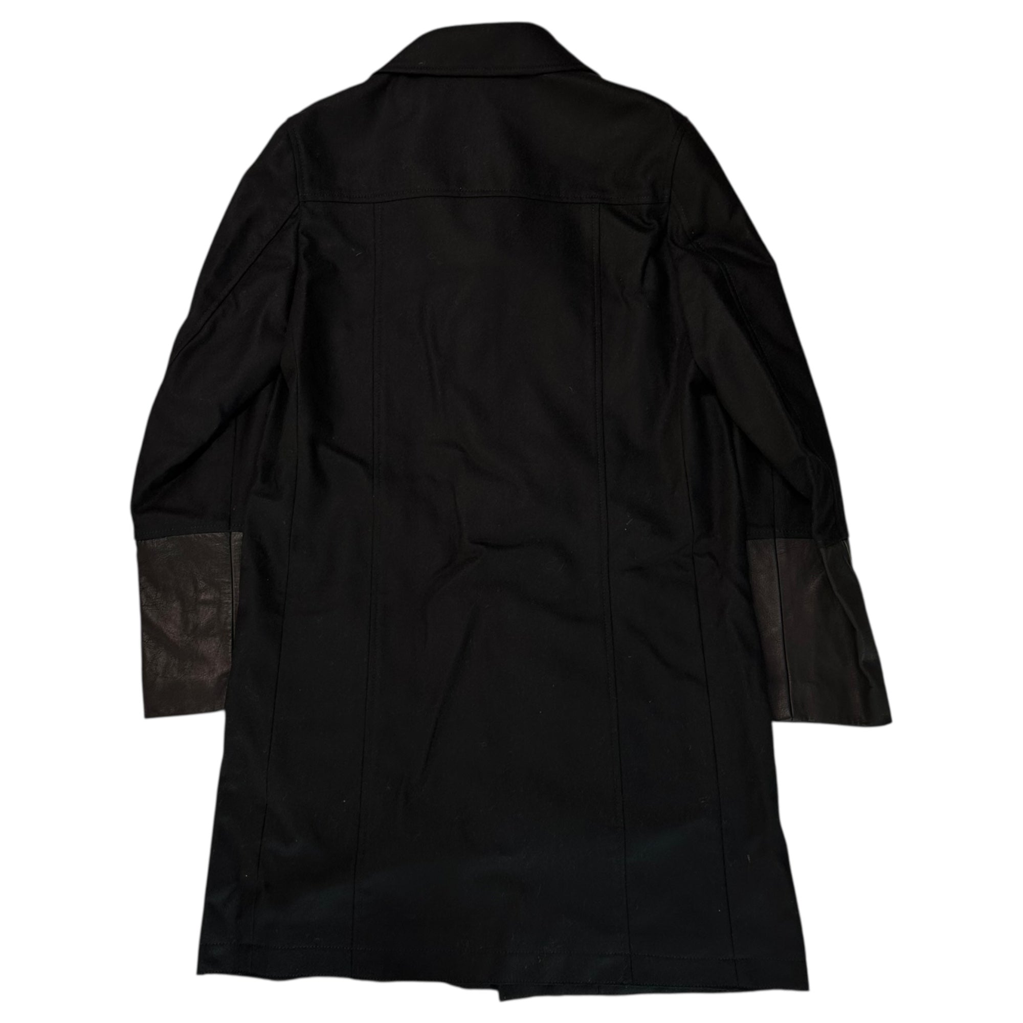 John UNDERCOVER(ジョン アンダーカバー) 15AW Leather-trimmed wool rider's coat レザー 切替 ウール ライダースコート JUP4302 2(M程度) ブラック 参考定価71,500円(税込)