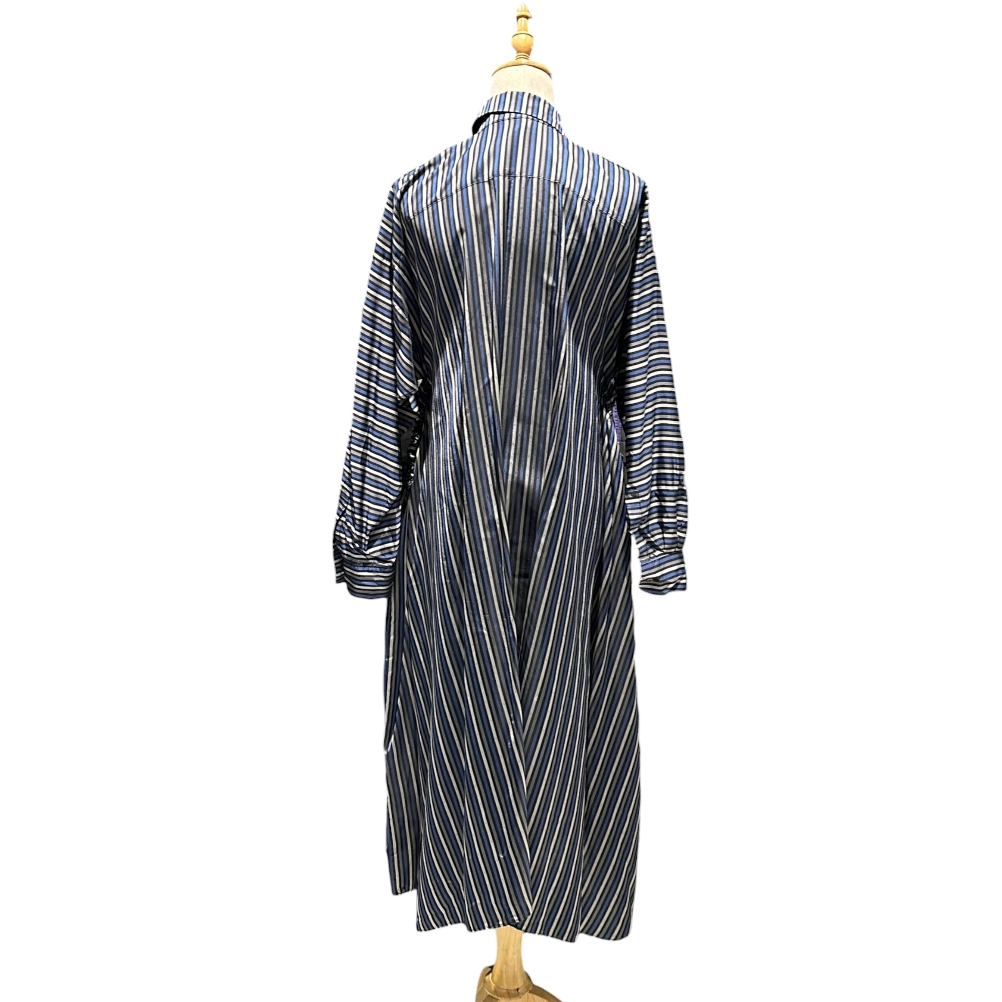 noir kei ninomiya(ノワールケイニノミヤ) 24SS Side-Gathered Striped Shirt Dress サイドギャザー ストライプ シャツ ワンピース 3M-O015 XS ブルー×ブラック AD2023 長袖 ロング キュプラ コムデギャルソン