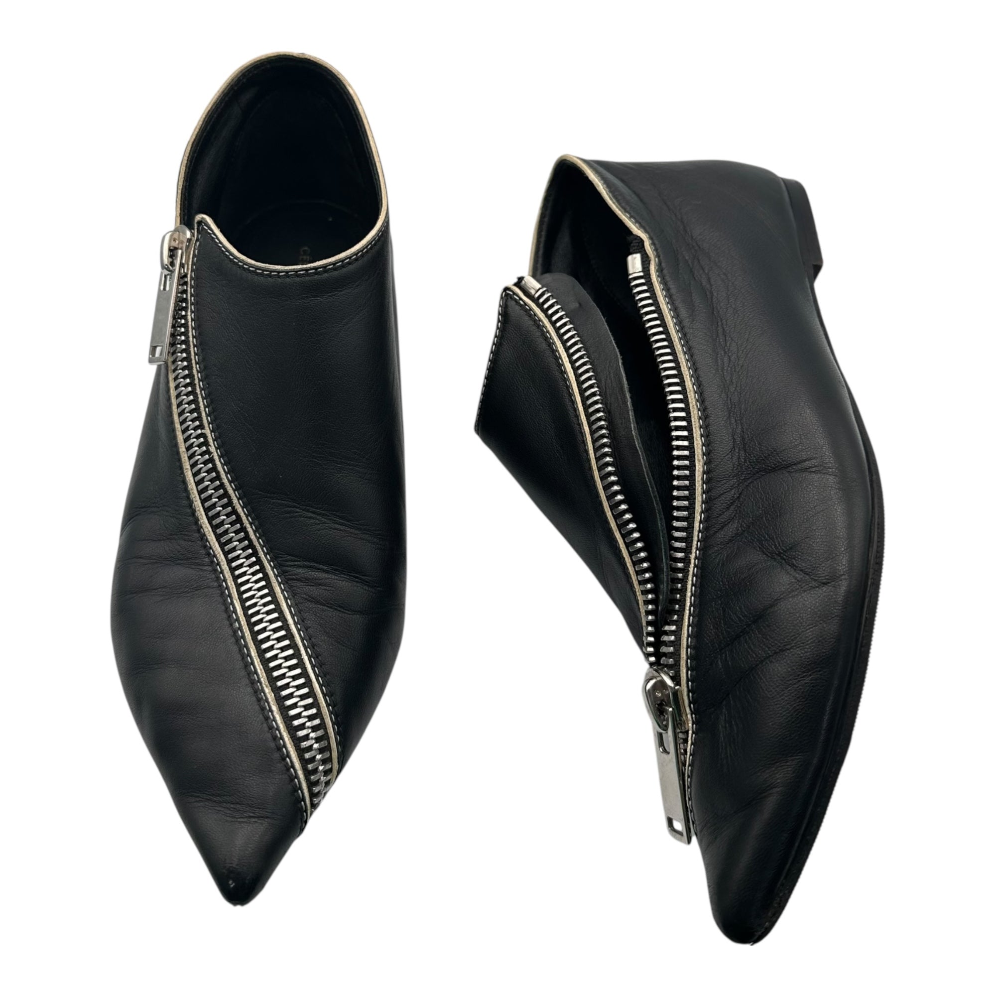 CELINE(セリーヌ) Phobe Philo Seasonal Diagonal Zip Pointed Toe Leather Shoes フィービー期 斜め ジップ ポインテッド トゥ レザー シューズ 表記消(23.5cm程度) ブラック