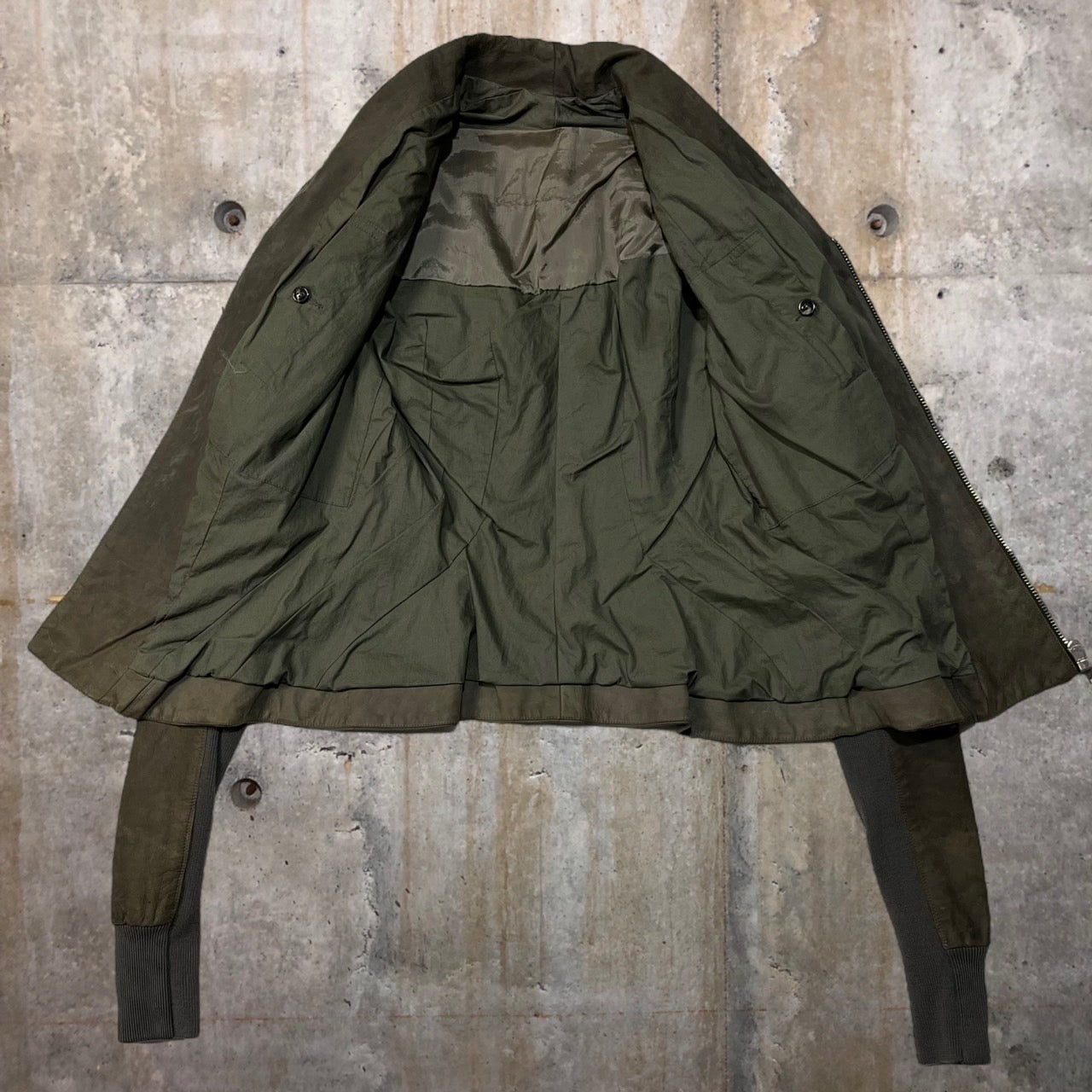 Rick Owens(リックオウエンス) rib knit leather jacket/リブニット切替スタンドカラーレザージャケット/ライダースジャケット RP9712/LT 40(Lサイズ程度) ブラウン