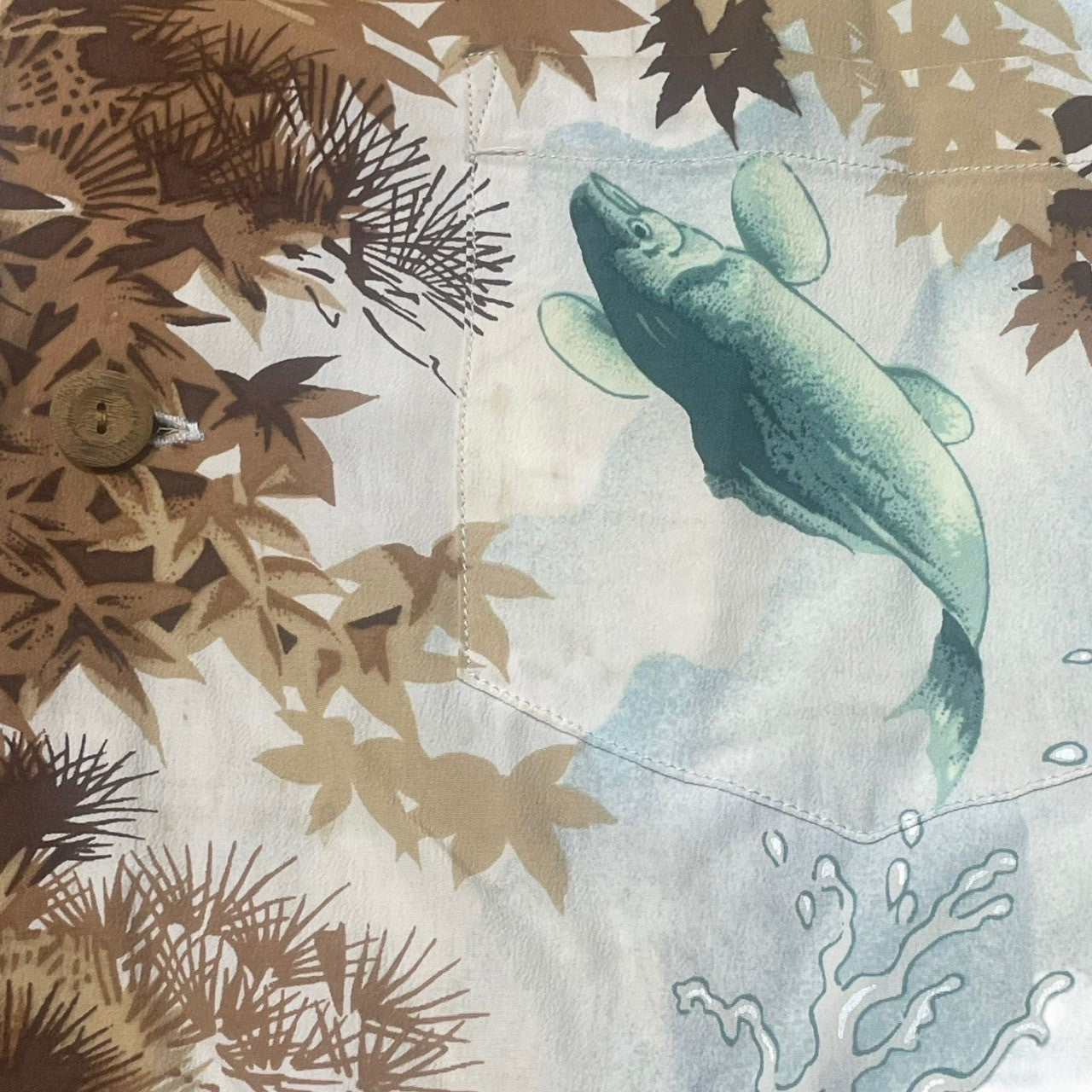 SUN SURF(サンサーフ東洋) RAYON S/S "WILD SWEETFISH" 鮎 アロハ シャツ レーヨン オープンカラー 半袖 SS33333 M ブラウン×アイボリー