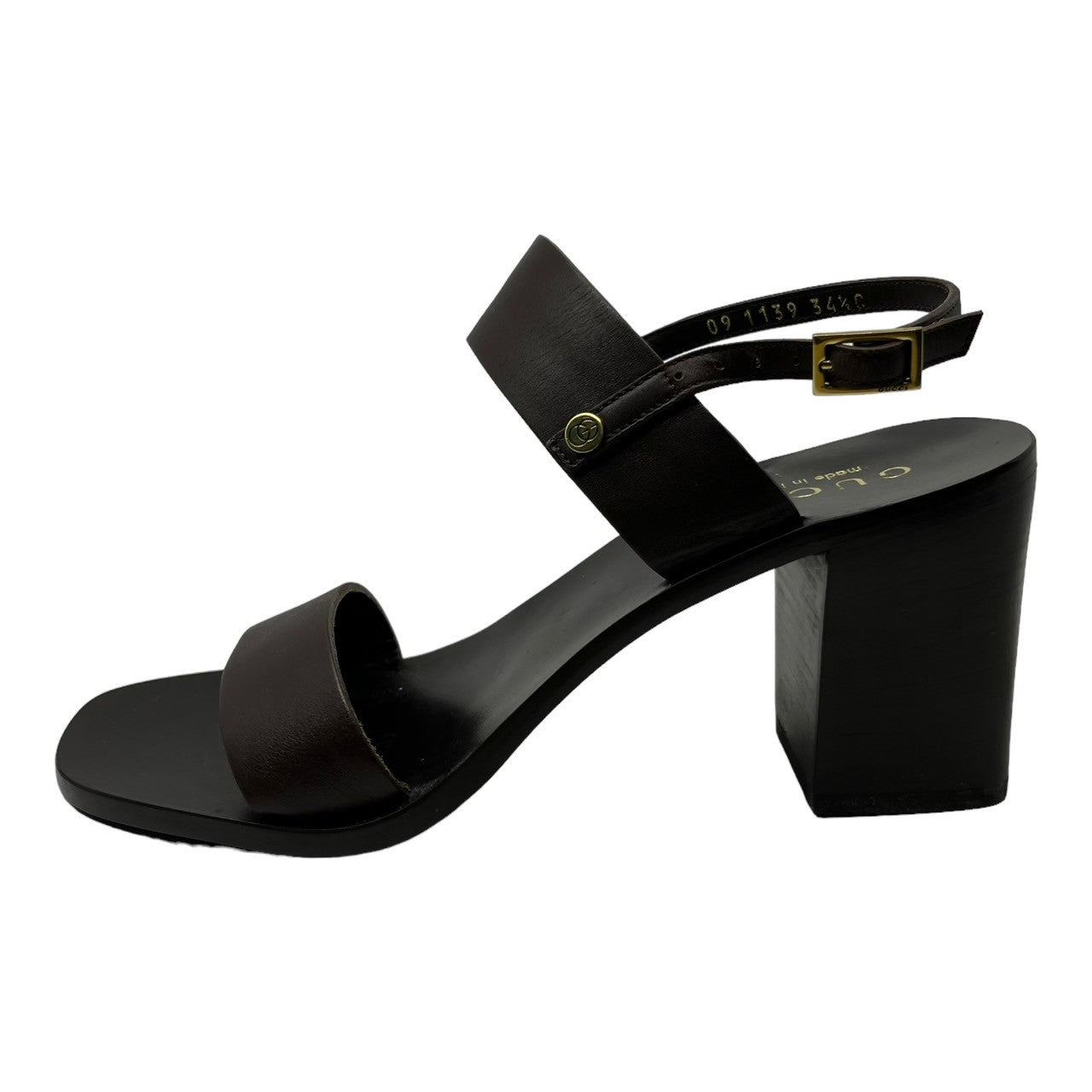 GUCCI(グッチ) GGスタッズレザーヒールサンダル 1139 34 1/2(22cm程度) ブラウン