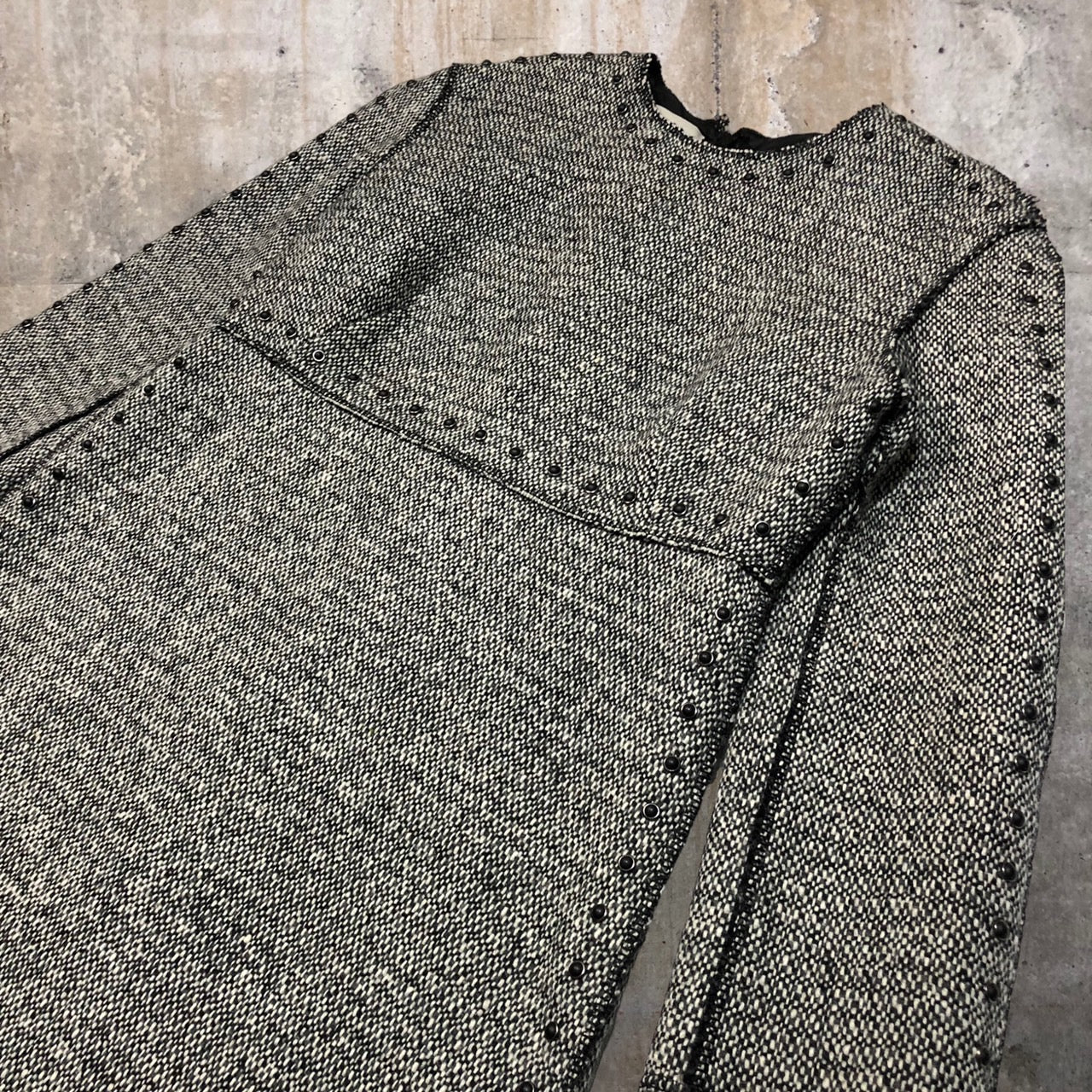 VALENTINO(ヴァレンティノ/ヴァレンチノ) スタッズツイードワンピース/長袖 LB3VA8X52NS 42(XLサイズ程度) グレー