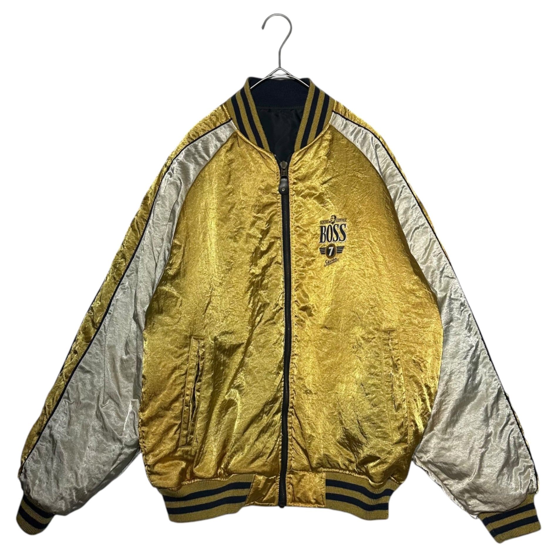 SUNTORY(サントリー) ”BOSS” MA-1 Reversible bomber jacket ボス リバーシブル ボンバー ジャケット SCB791 表記無(FREE) ネイビー×ゴールド 古着 ブルゾン 企業物