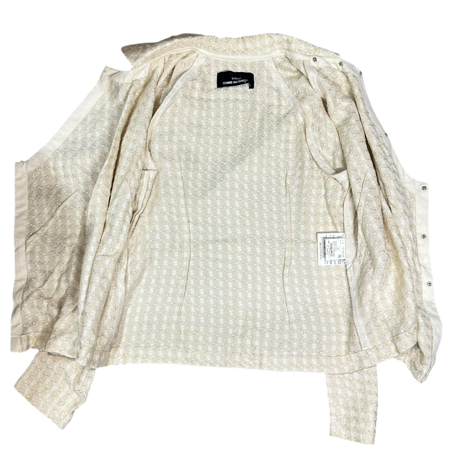 tricot COMME des GARCONS(トリココムデギャルソン) 98SS Vintage Round collar overlapping buttons woven shirt jacket ヴィンテージ 丸襟 重ねボタン 織り シャツ ジャケット TB-020140 FREE アイボリー AD1997