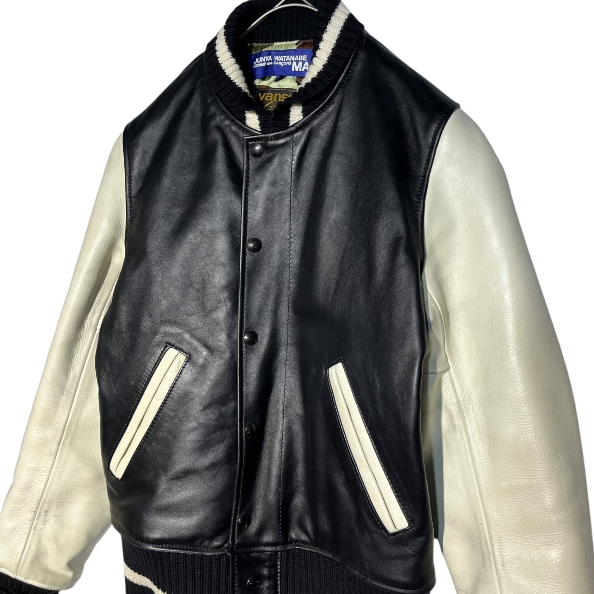 COMME des GARCONS JUNYA WATANABE MAN × VANSON(コムデギャルソンジュンヤワタナベマン × バンソン) 10AW All leather award jacket オールレザー アワード ジャケット スタジャン WF-J403 XS ブラック×ホワイト AD2010 バンソンコラボ 内迷彩