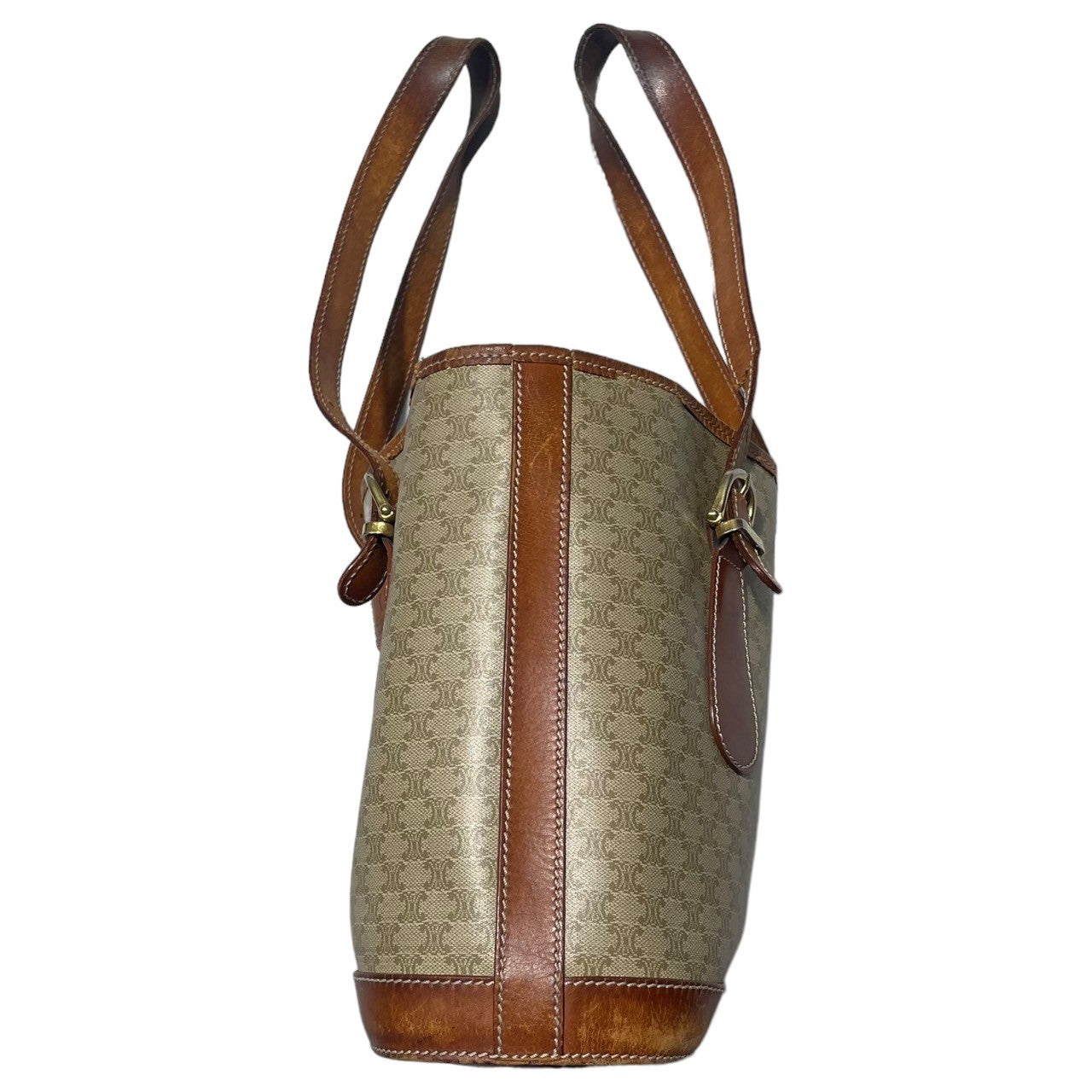 CELINE(セリーヌ) macadam pattern handbag マカダム 柄 ハンド バッグ DM97 ベージュ×ブラウン OLD ヴィンテージ ミニ トート