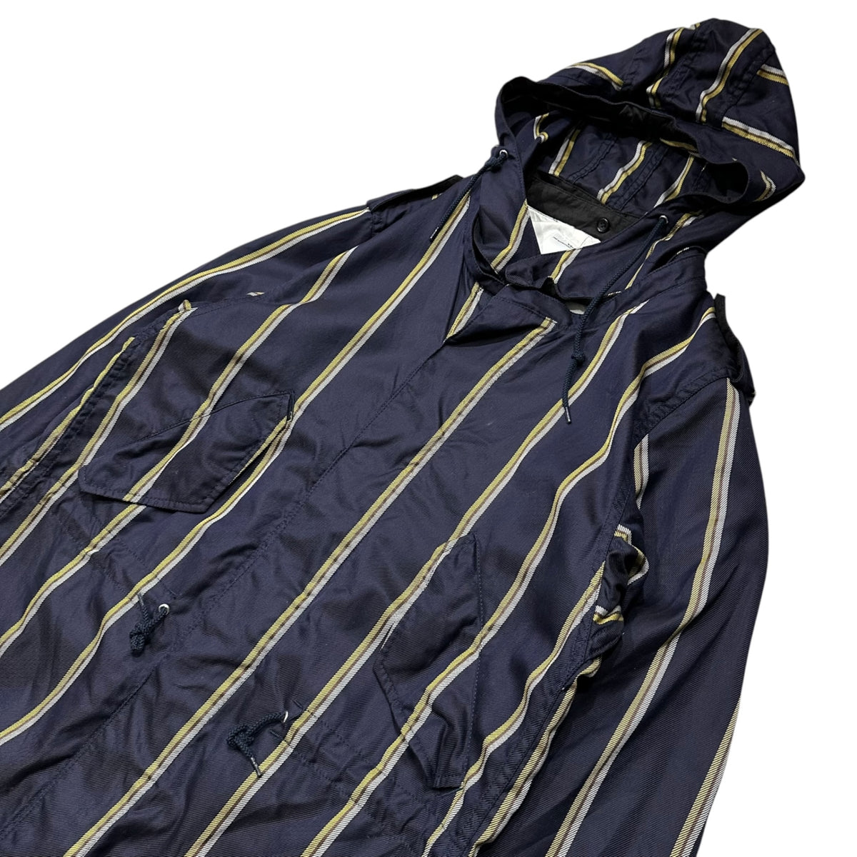 VISVIM(ビズビム/ヴィズヴィム) 2000's Fishtail Striped Coat フィッシュテール ストライプ コート M ネイビー×イエロー 00s アーカイブ