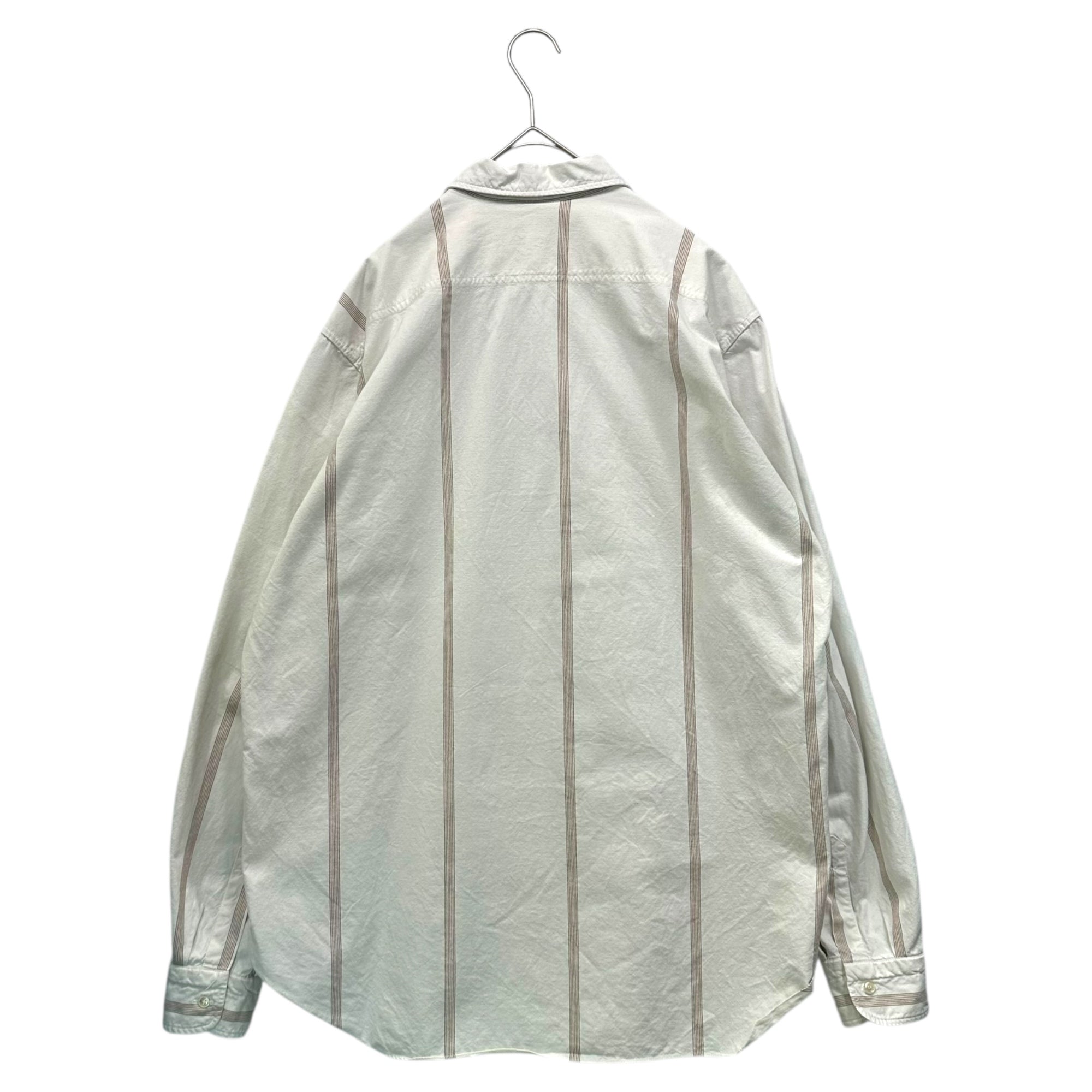 Euro vintage(ヨーロッパヴィンテージ) Heavyweight Cotton Striped L/S Shirt 厚手コットン ストライプ 長袖 シャツ L~XL程度 ホワイト×ピンク ITALIAN MILITARY プリズナー シャツ