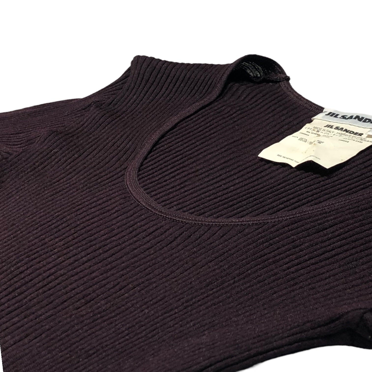 JIL SANDER(ジルサンダー) silk lib S/S cut and sew 総シルク リブ カットソー M ブラウン トップス