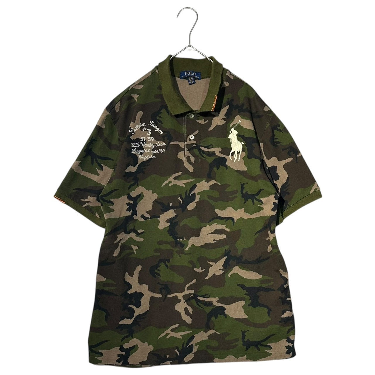 POLO RALPH LAUREN(ポロラルフローレン) Collar Stitching Big Pony Camouflage Short Sleeve Polo Shirt 襟ステッチ ビッグポニー カモフラ 半袖 ポロシャツ XL カーキ