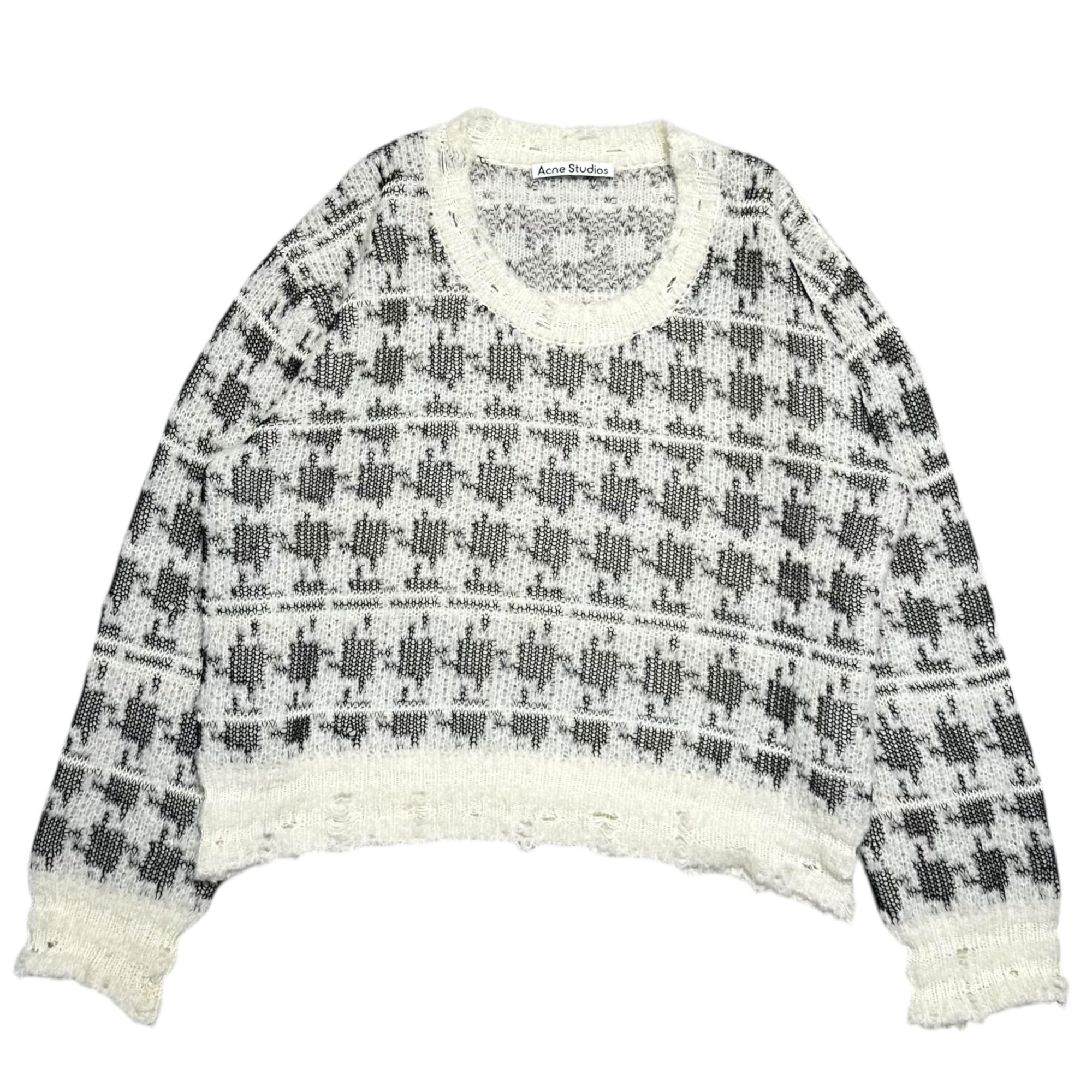 Acne Studios(アクネストゥディオズ) Destroyed Chidori Pattern Wool Knit デストロイ 千鳥柄 ショート丈 ウール ニット FN-WN-KNIT000623 S ホワイト×ブラック ダメージ加工