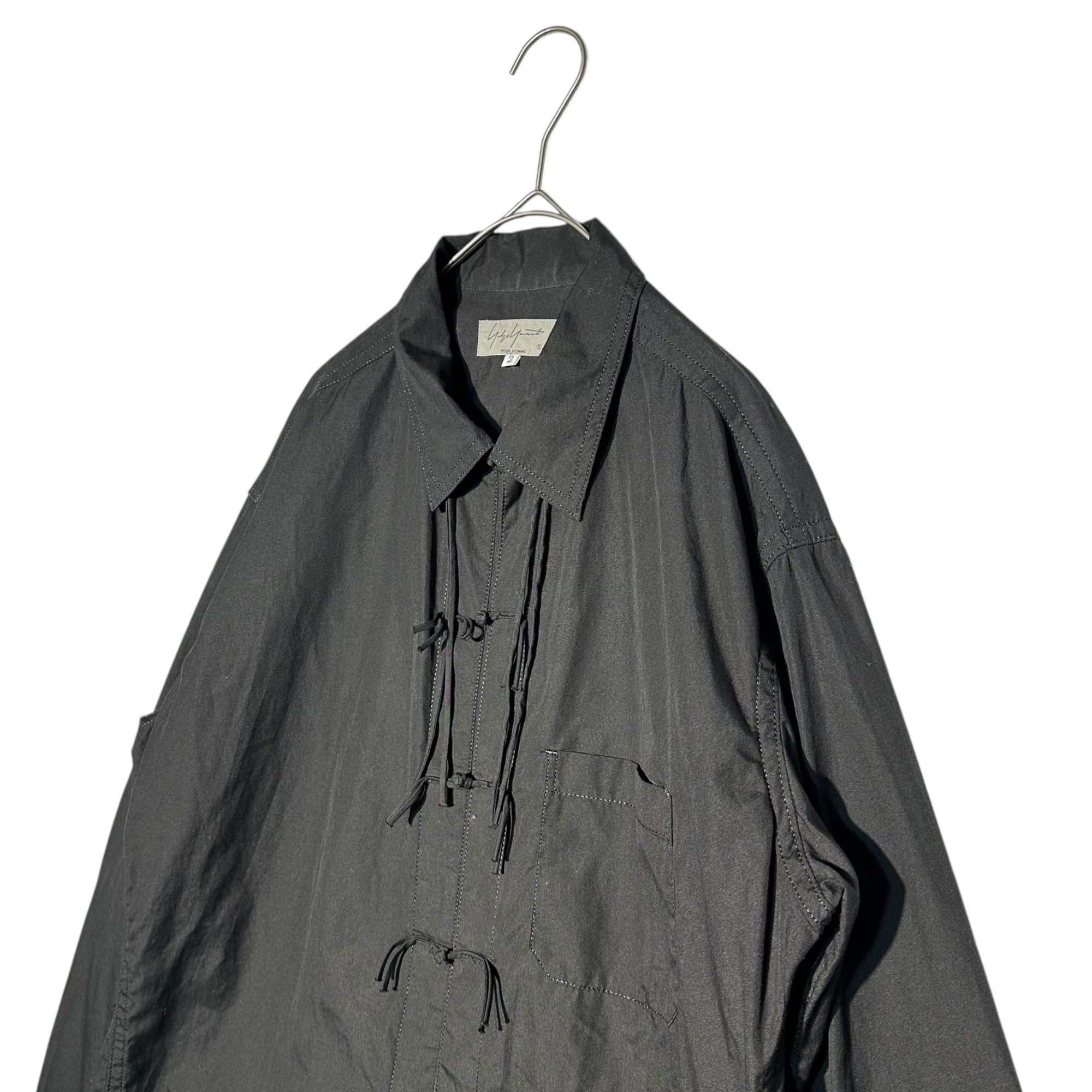 YOHJI YAMAMOTO POUR HOMME(ヨウジヤマモトプールオム) 17AW 環縫い釈迦B China Button Open Collar L/S Shirt チャイナ ボタン オープンカラー L/S シャツ HK-B04-001 2 ブラック