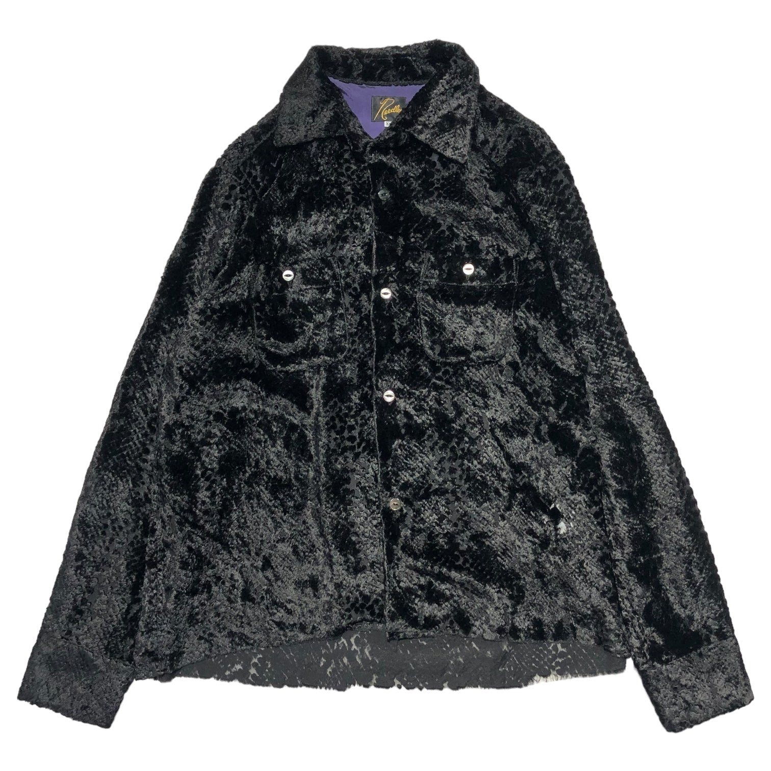 NEEDLES(ニードルズ) 21AW C.O.B.One-up Shirt Burnout Velvet レース ベロア オープンカラー 長袖 シャツ J0153 XS ブラック レーヨン シアー