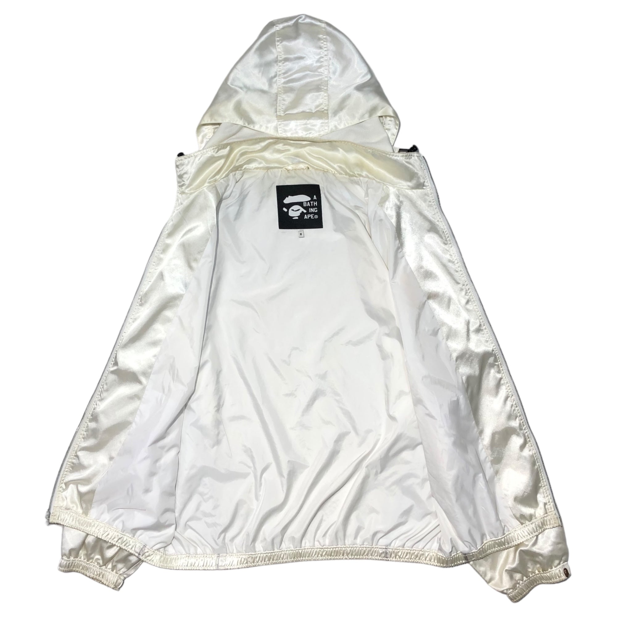 A BATHING APE(アベイシングエイプ) 00's logo nylon hoodie ロゴ ナイロン パーカー M ホワイト Y2K 初期 フード着脱可能