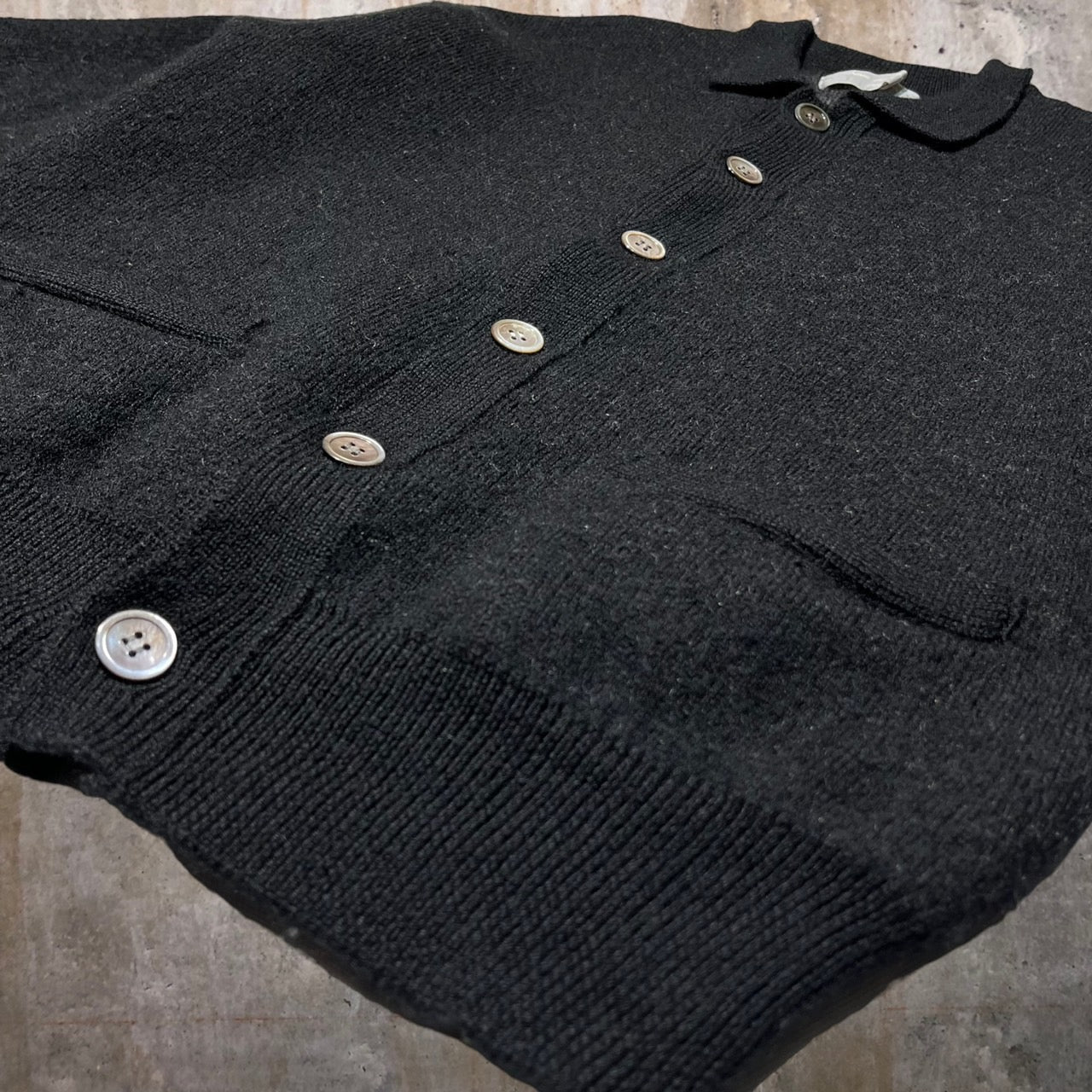 COMME des GARCONS HOMME(コムデギャルソンオム) 80'sウールニットカーディガン/ニットポロシャツ HN-080250 ブラック 川久保玲 本人期
