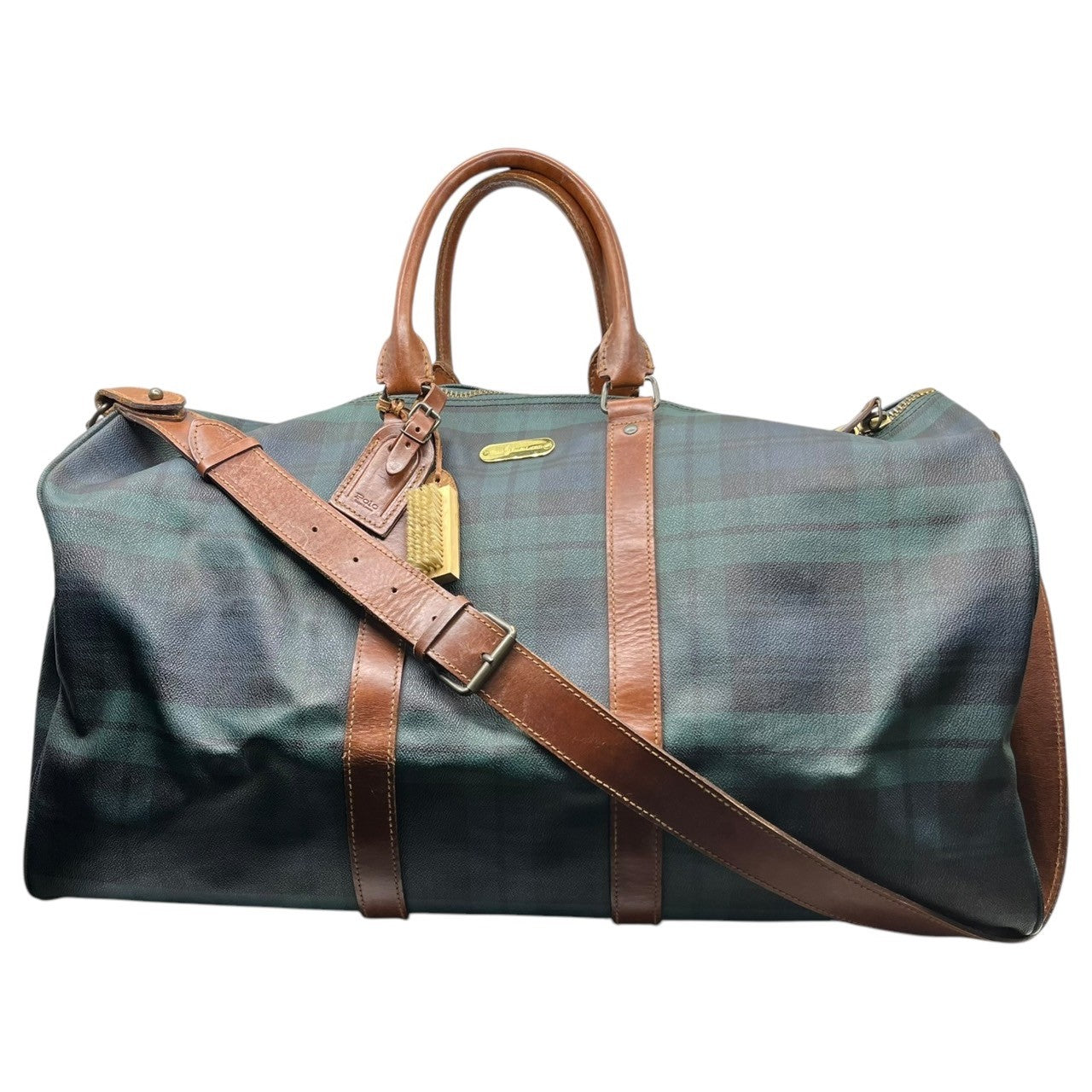 POLO RALPH LAUREN(ポロラルフローレン) 2WAY チェック ボストン バッグ グリーン×ネイビー 旅行