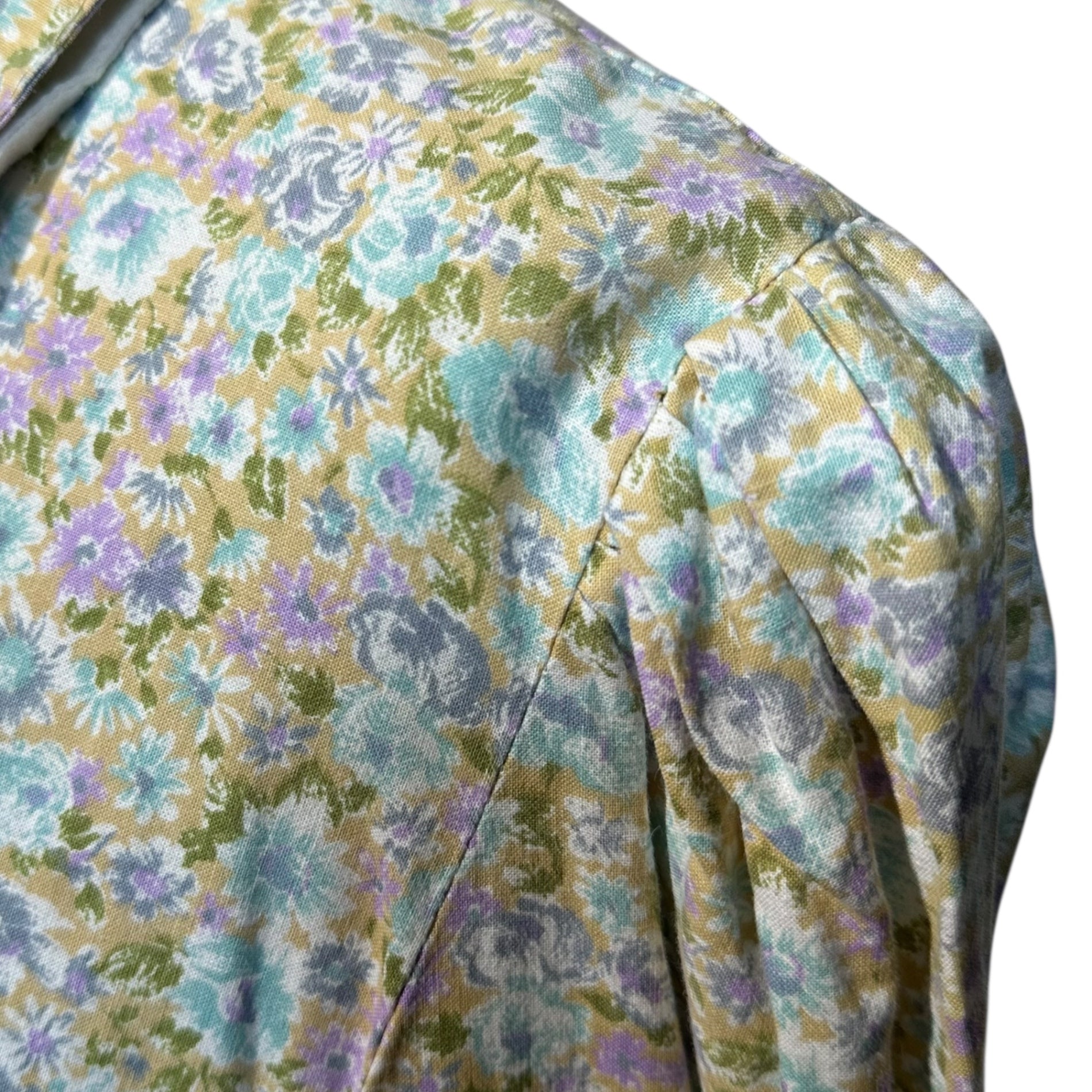 Euro vintage(ヨーロッパヴィンテージ) 60's~ Blueflower_flower print round collar blouse with ribbon バックリボン付き花柄丸襟シャツブラウス 表記無し(M~L程度) ミックスカラー