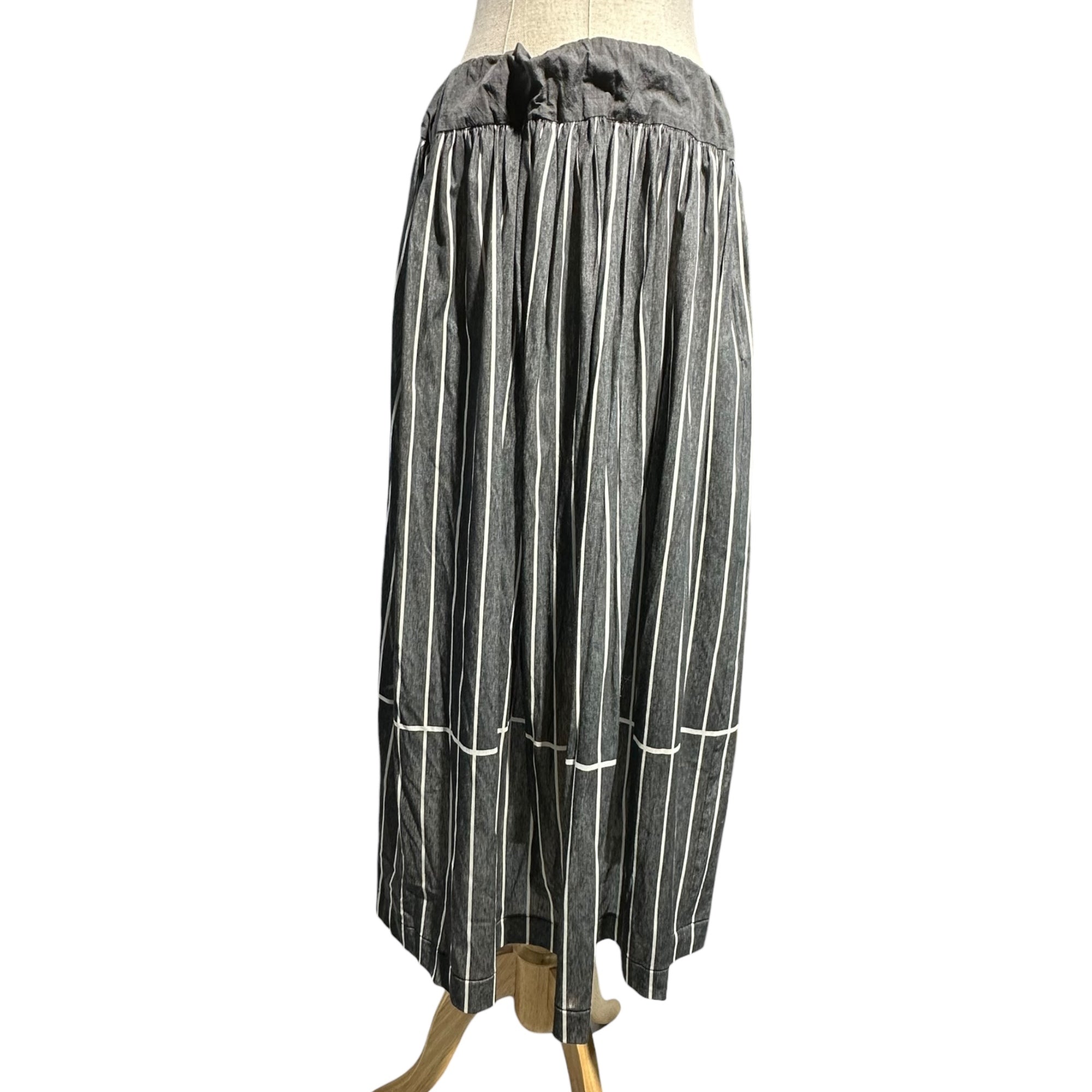 Y's(ワイズ) Striped Cotton Long Skirt ストライプ コットン ロング スカート YE-T47-070 3(L程度) グレー×ホワイト