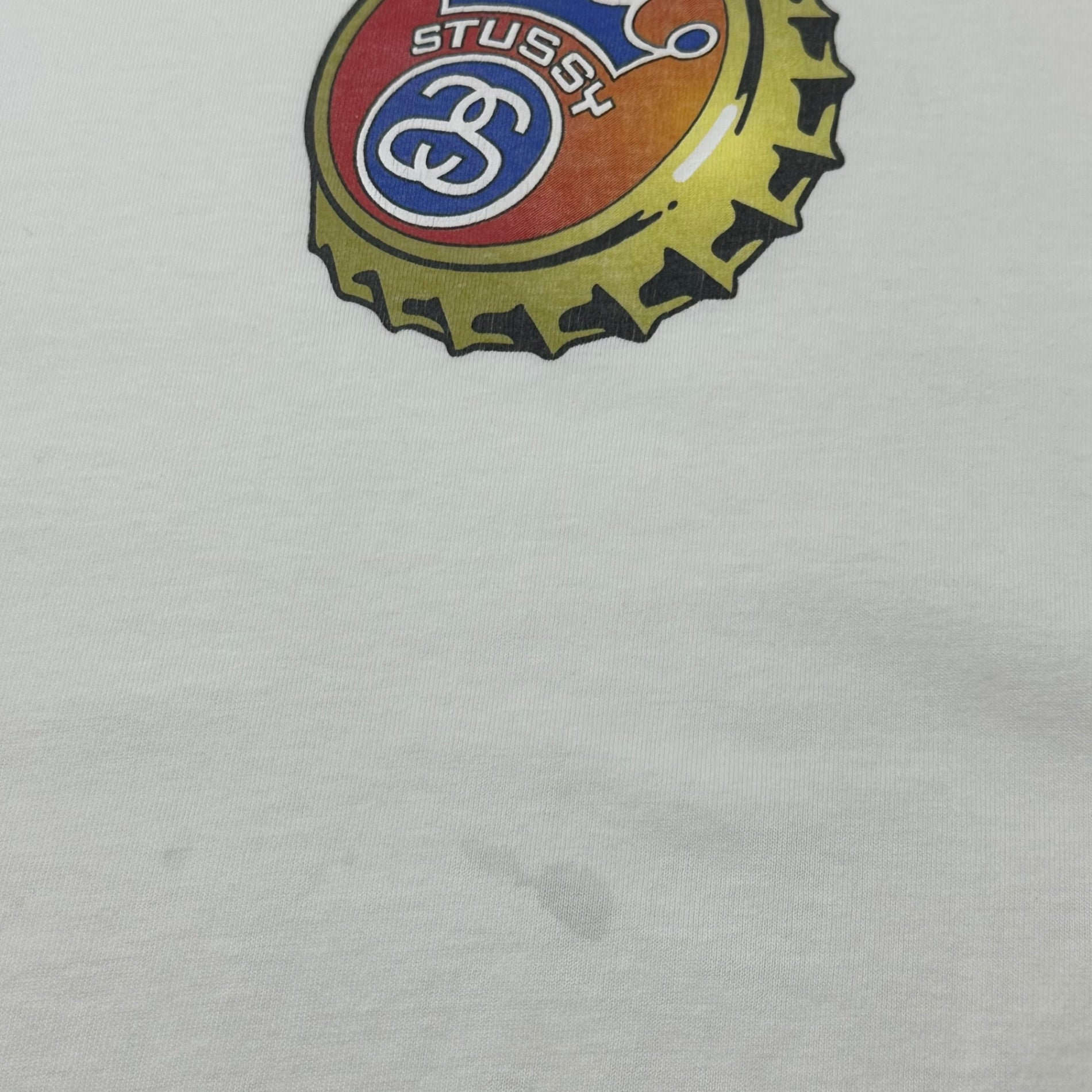 STUSSY(ステューシー) 90's USA made Bin lid logo graphic T-shirt ビン ふた ロゴ グラフィック Tシャツ L ホワイト 90年代 USA製 ヴィンテージ OLD