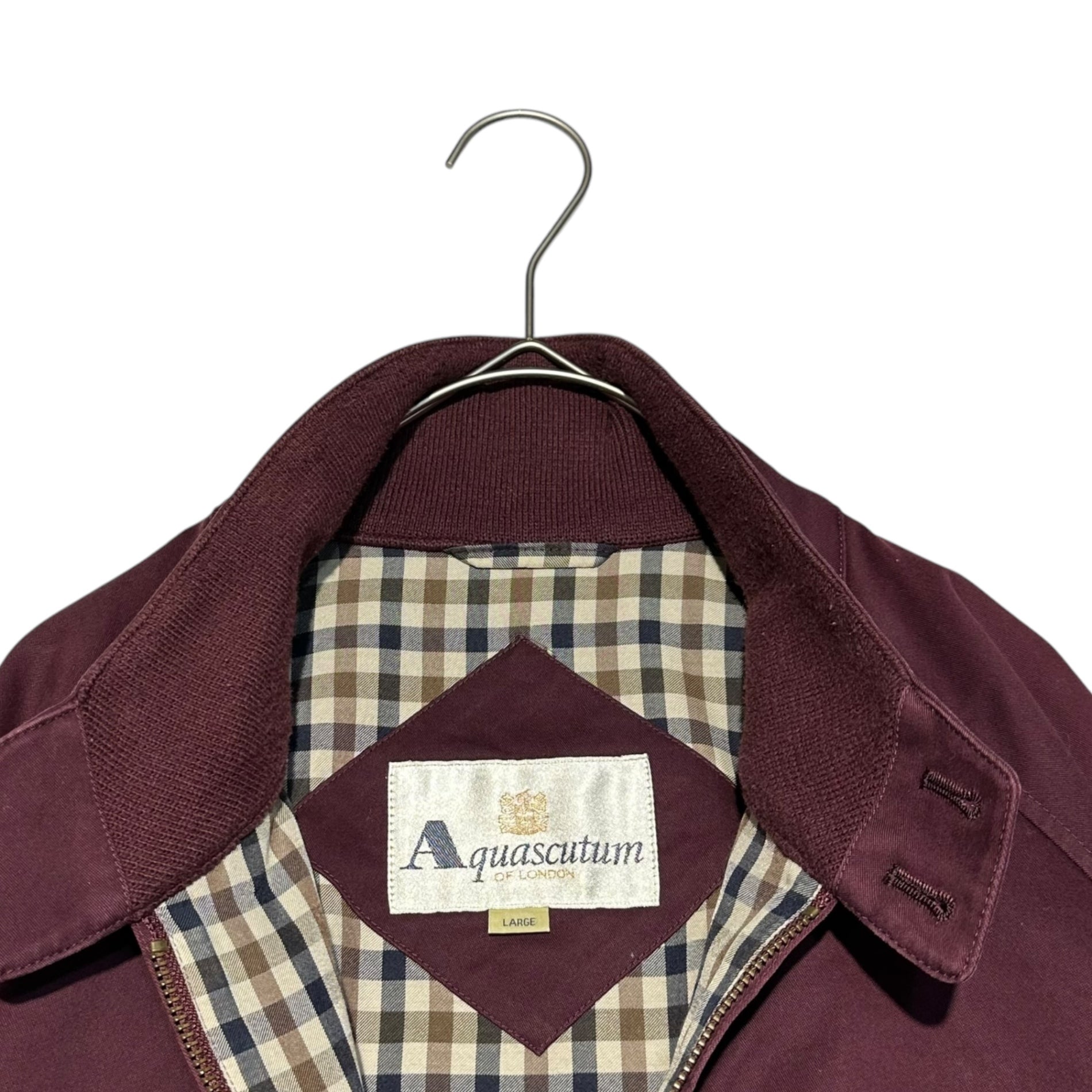Aquascutum(アクアスキュータム) Cotton long sleeve swing top with inner check コットン 長袖 スイングトップ 内側 チェック ジャケット L ボルドー 日本製