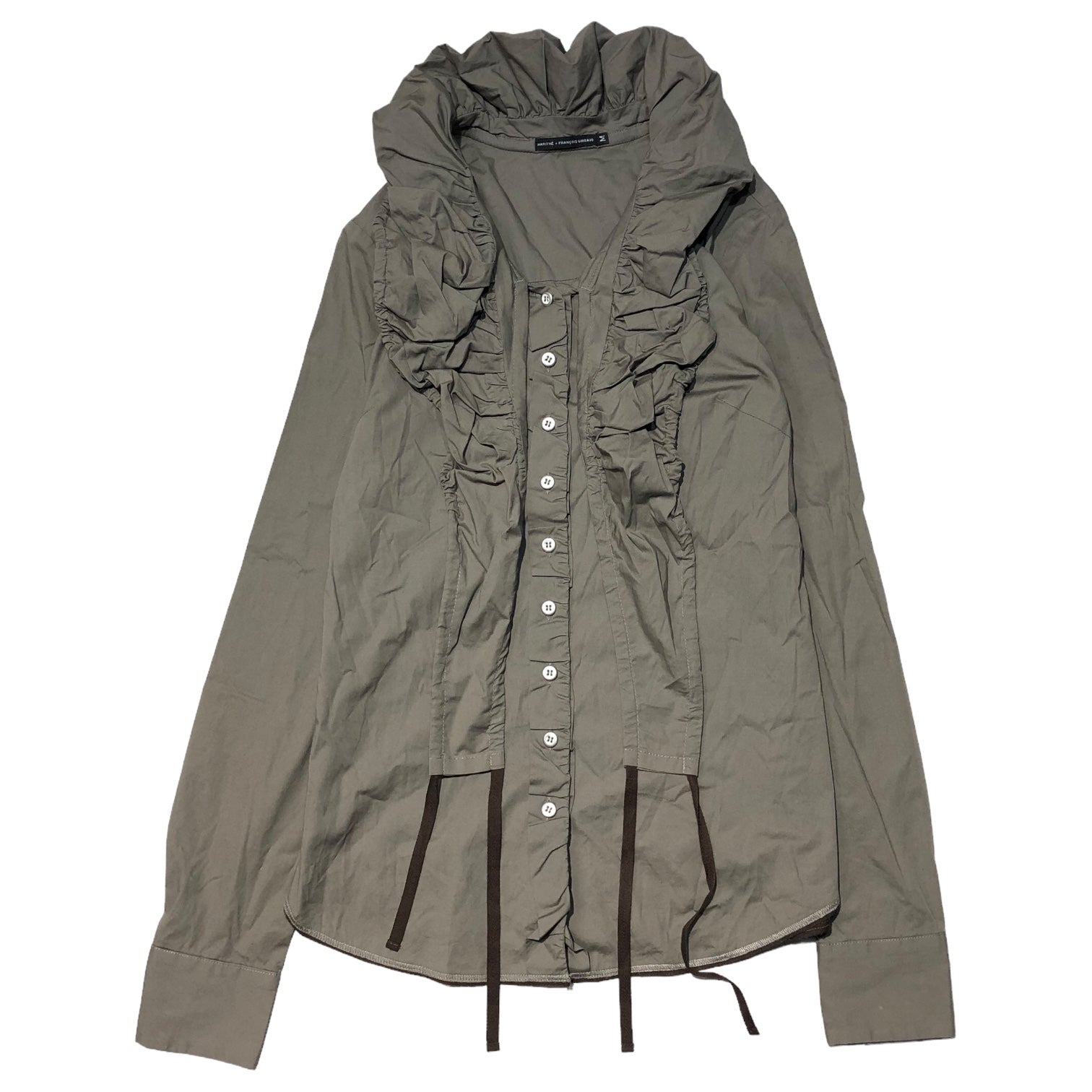 MARITHE FRANCOIS GIRBAUD(マリテフランソワジルボー) 00's gathered long collar blouse ギャザー ロングカラー ブラウス F7-5279 M グレー Y2K 長袖 シャツ ジャケット