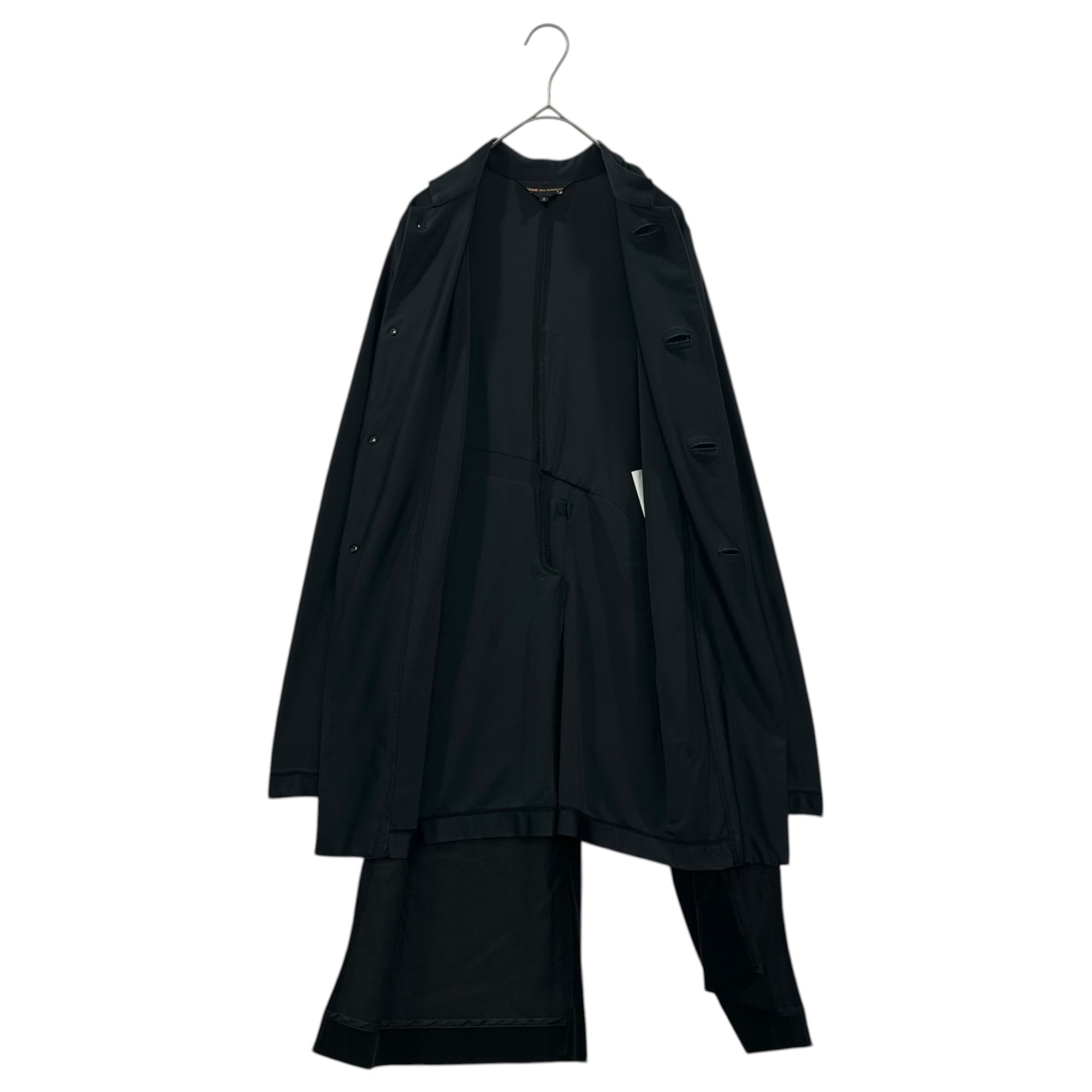 COMME des GARCONS(コムデギャルソン) 07AW BIG-Button Mixed-Fabric Stretch Coat デカボタン 異素材切替 ストレッチ コート GT-J050 S ブラック AD2007 ジャケット ワンピース アシンメトリー