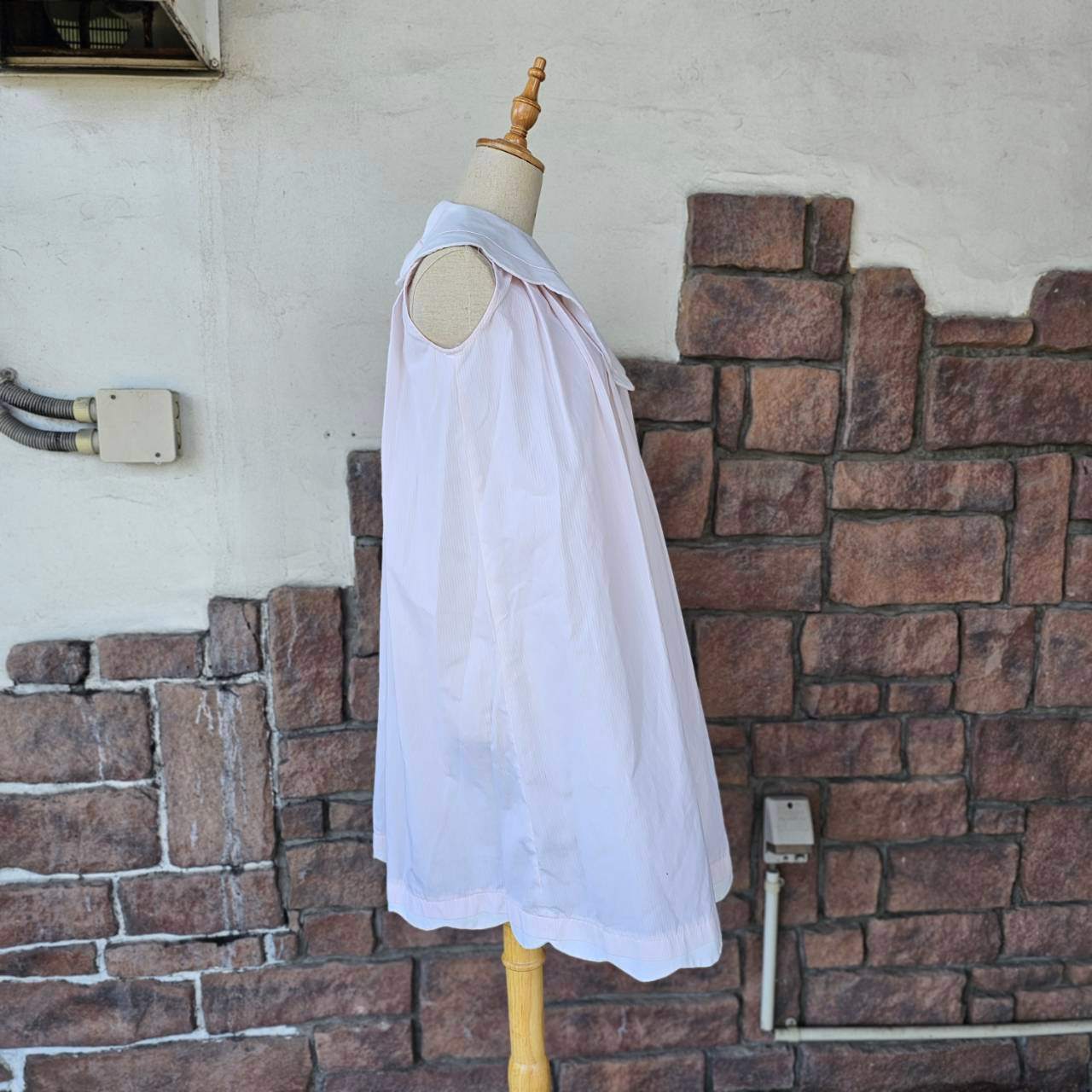 Euro vintage(ヨーロッパヴィンテージ) 70's~〘Jacadi〙big collar smock dress ペールトーンカラーと大きな襟のスモッグドレス ワンピース (for Childresn's) 10(140~150) ホワイト×ピンク