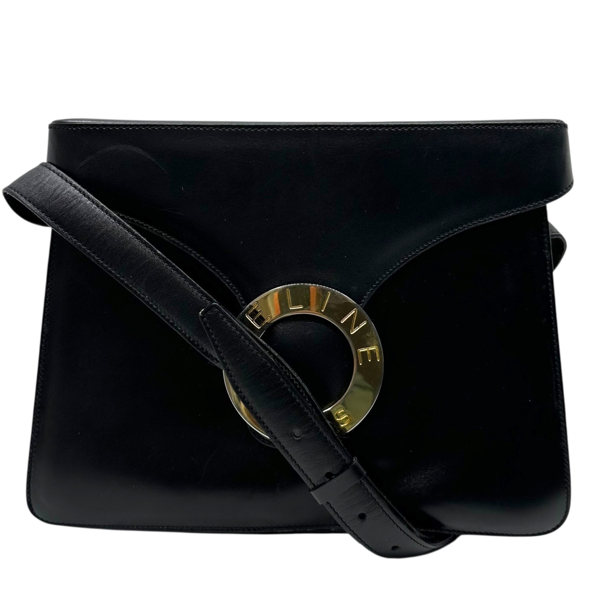 CELINE(セリーヌ) 00's Vintage Big Circle Logo Shoulder bag ヴィンテージ ビッグ サークル ロゴ ショルダー バッグ F/01 ブラック×ゴールド