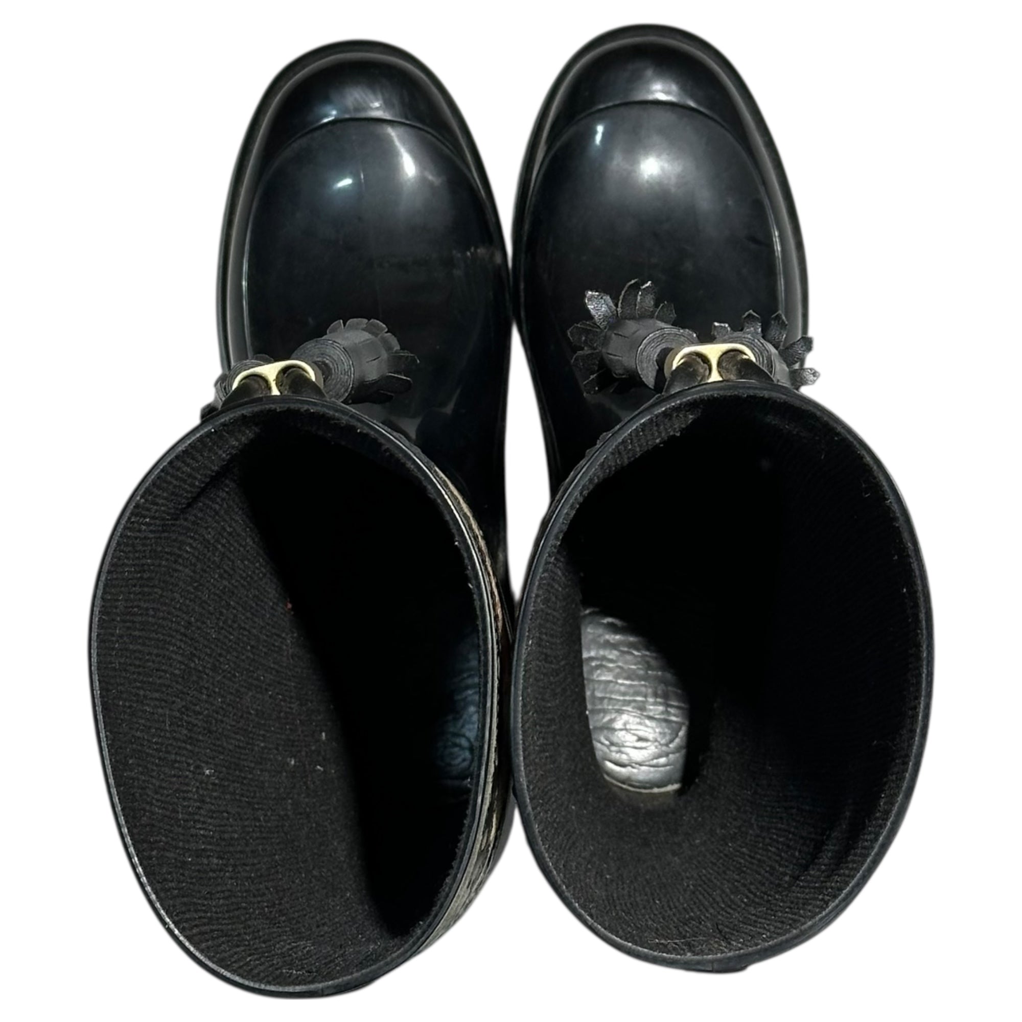 BURBERRY(バーバリー) Nova Check Switch Tassel Rain Boots ノヴァ チェック 切替 タッセル レインブーツ 37(23.5cm) ブラック×ベージュ