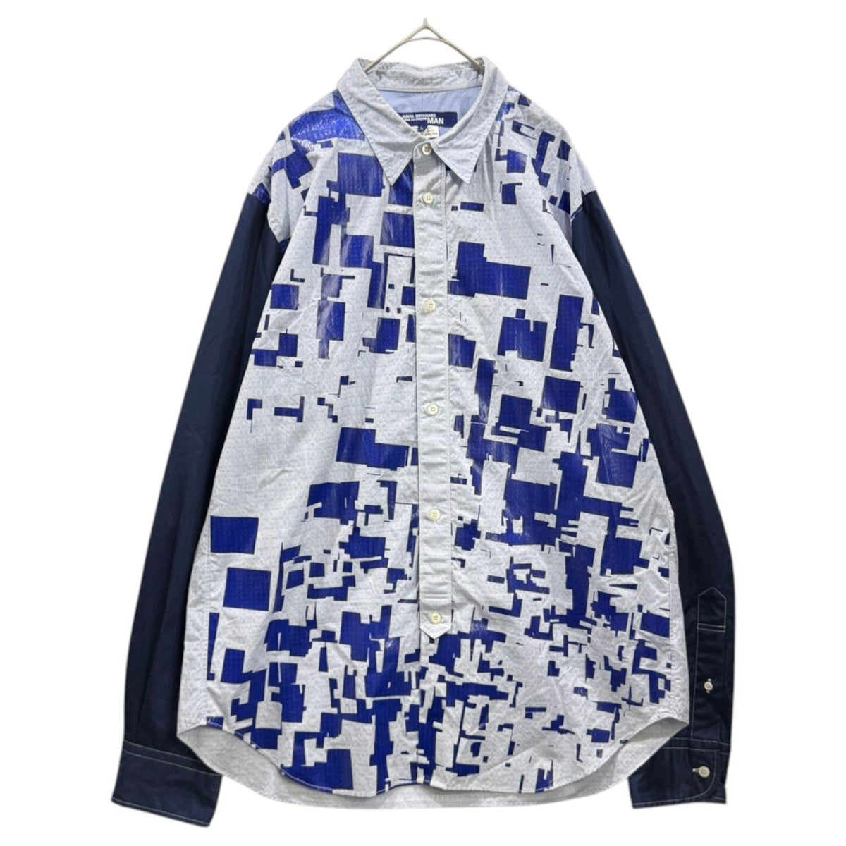 COMME des GARCONS JUNYA WATANABE MAN(コムデギャルソンジュンヤワタナベマン) 2016AW Contrast Sleeve Shirt 袖切替 刺繍 プリント シャツ WR-B016 L スカイブルー×ネイビー 長袖