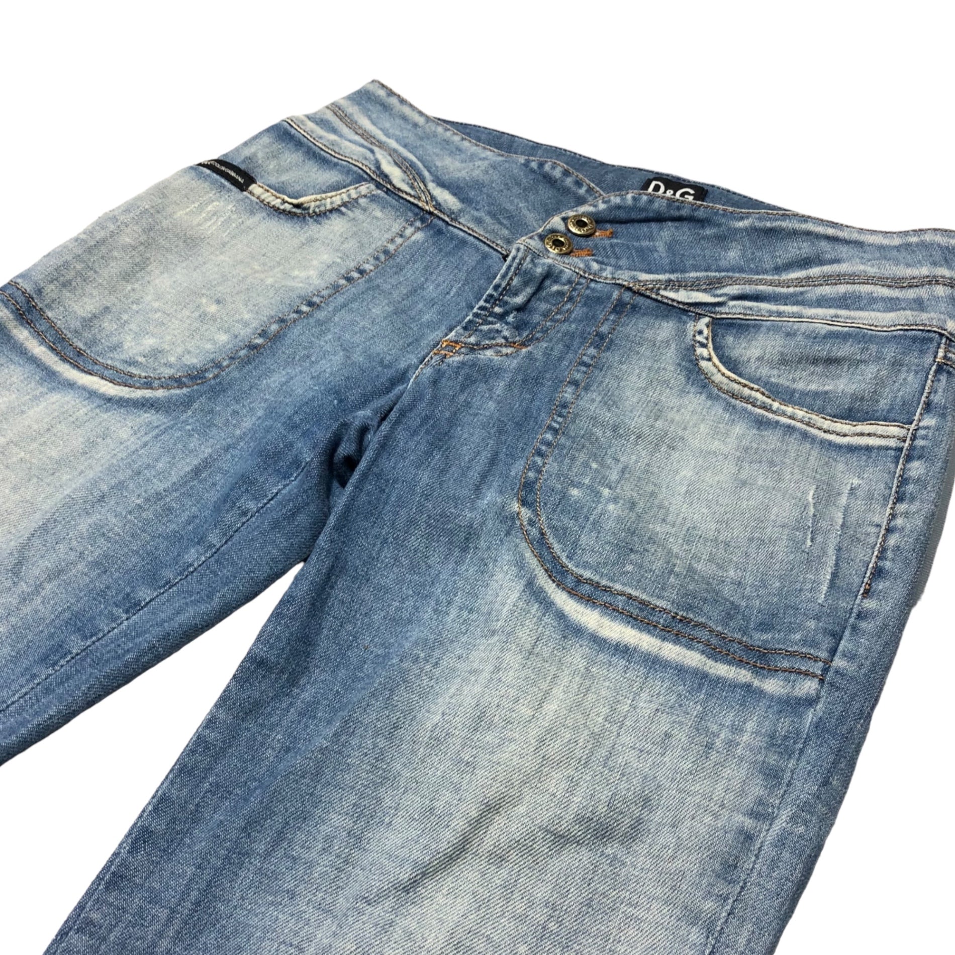 D&G DOLCE&GABBANA(ディーアンドジードルチェ&ガッバーナ) 00's flared denim pants ローライズ フレア デニム パンツ ジーンズ ロゴ プリント ラメ 24/38 インディゴ Y2K