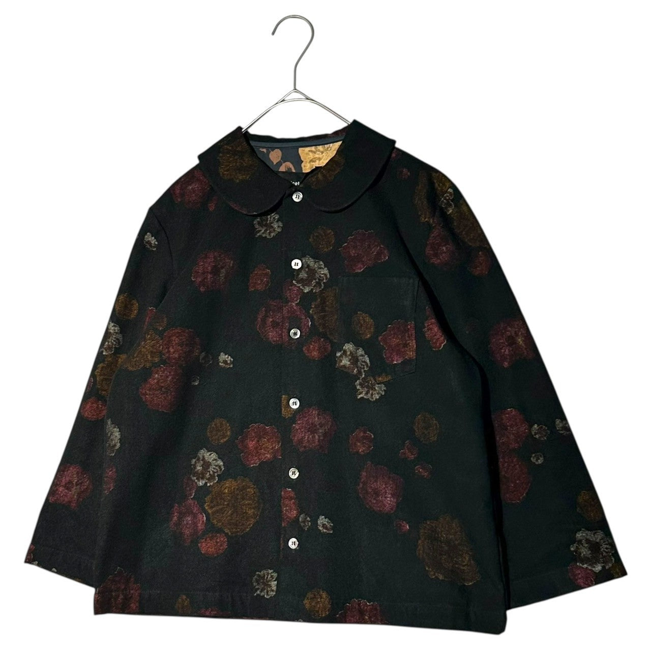tricot COMME des GARCONS(トリココムデギャルソン) 99AW Transparent Floral Pattern Round Collar Wool Shirt Jacket 透け 花柄 丸襟 ウール シャツジャケット TB-07003M M ブラック AD1999